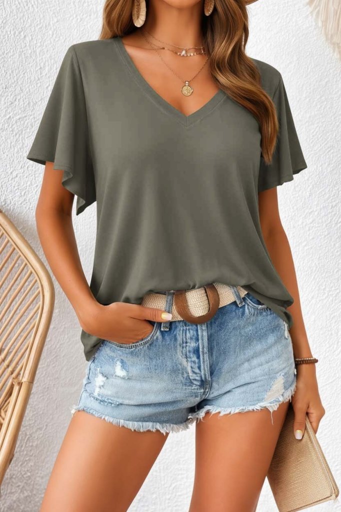 Women's Short Sleeve V-Neck Viscose Blouse