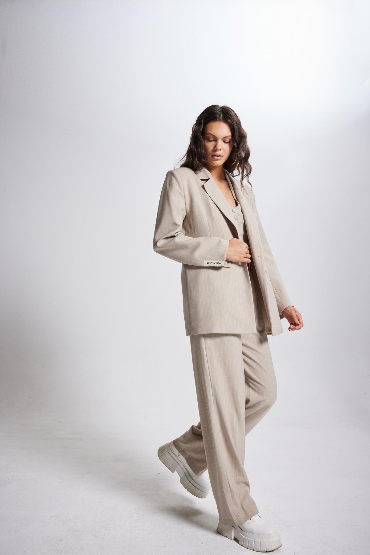 Striped Blazer Ceket Bej