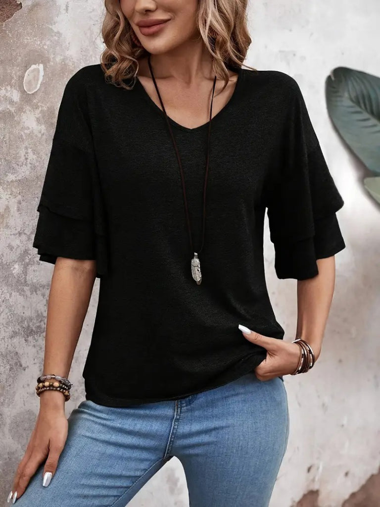 Women's Short Sleeve V-Neck Viscose Blouse