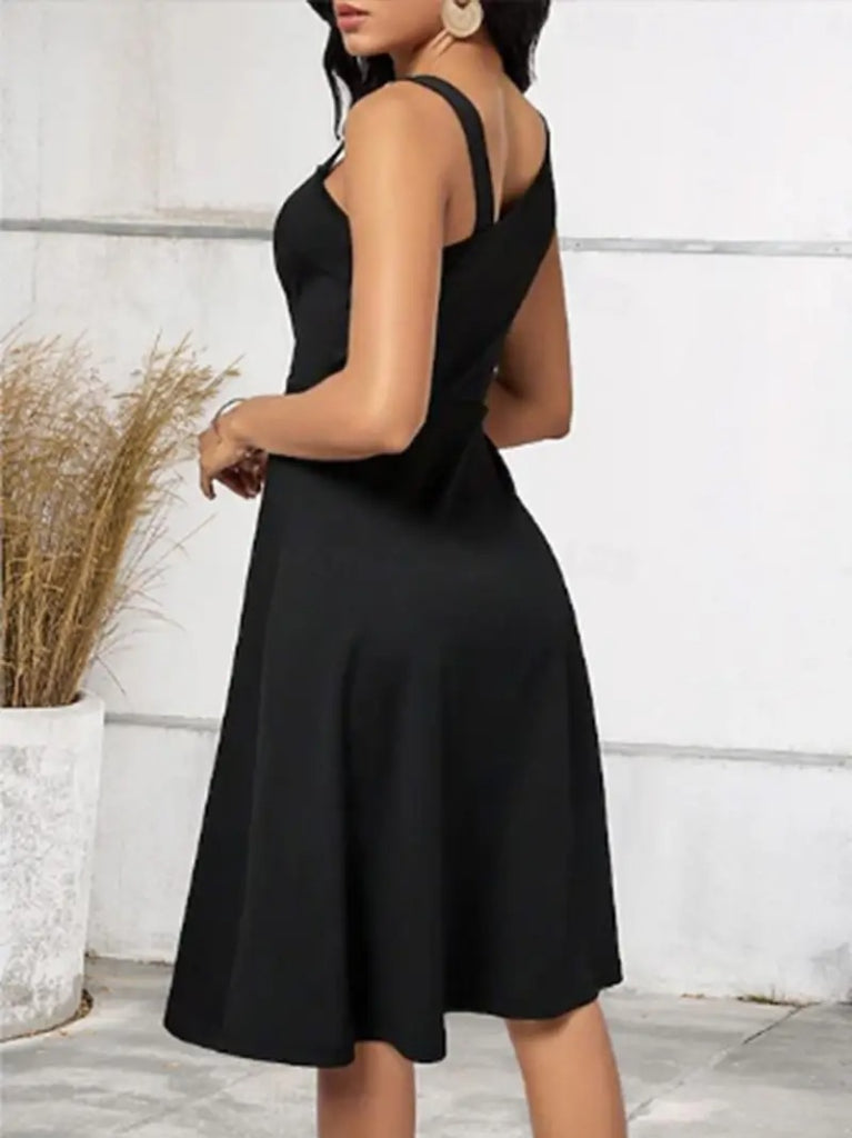 Women's One Shoulder Stripe Detailed Sleeveless Side Button Detailed Viscose Dress