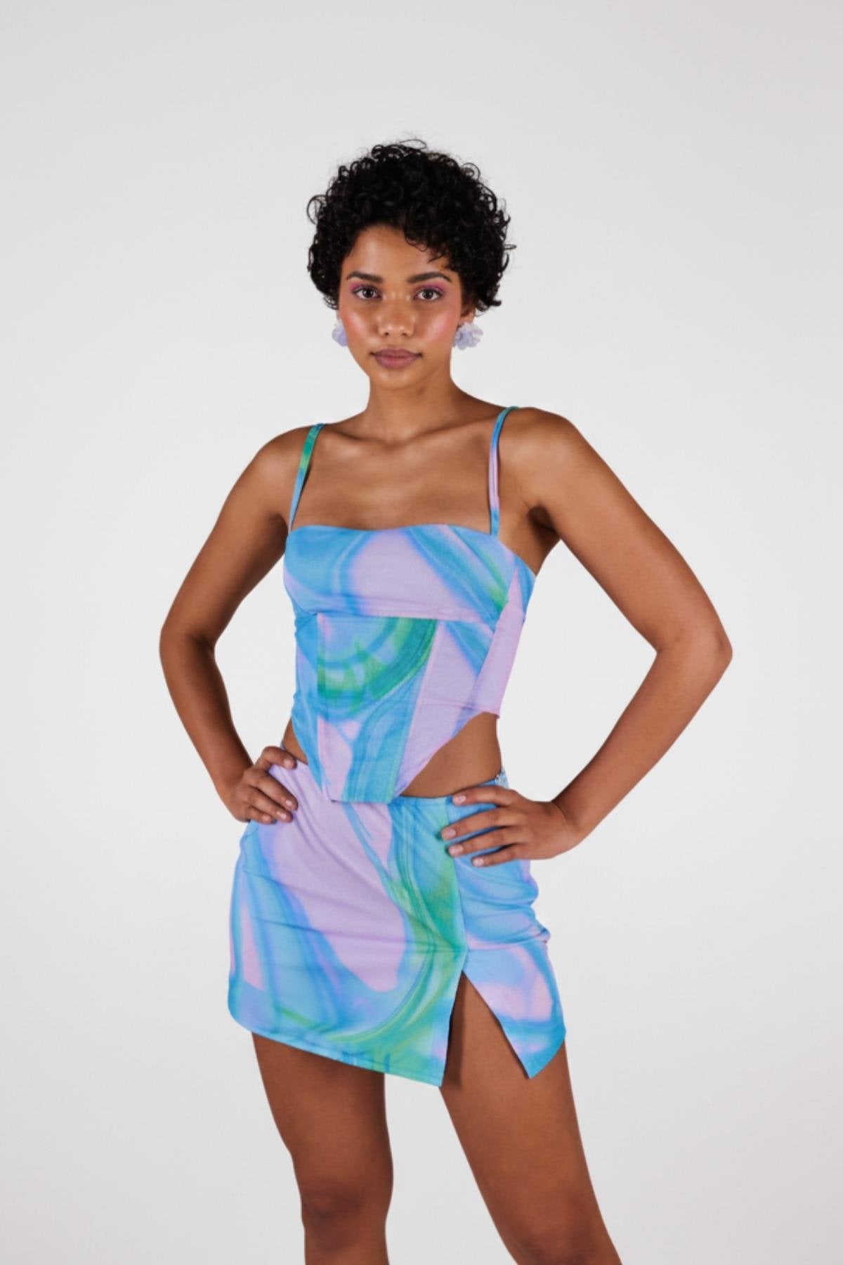 Balenli Tül Sierra Bluz Mavi