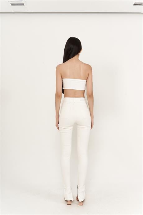 Split Jean Pantolon Beyaz