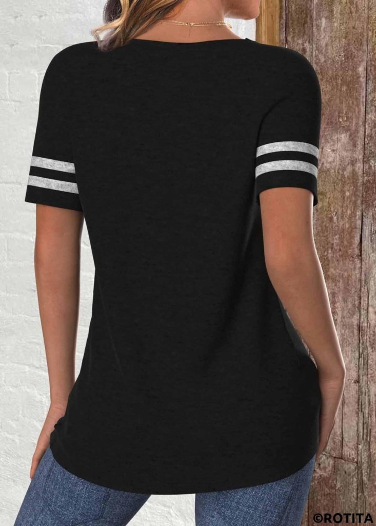 Women's Short Sleeve Crew Neck Two-Tone Viscose Blouse
