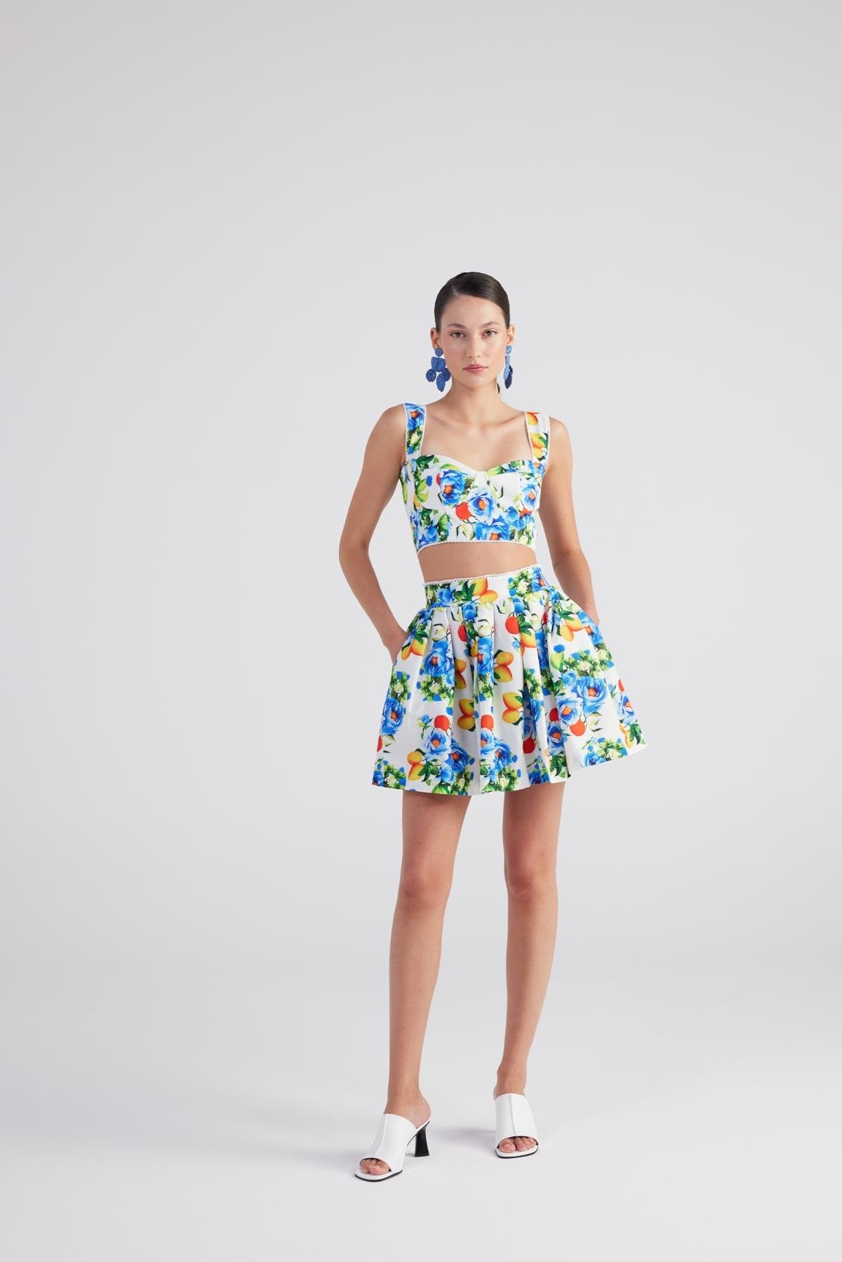 Desenli Cepli Mini Ravello Etek Mavi