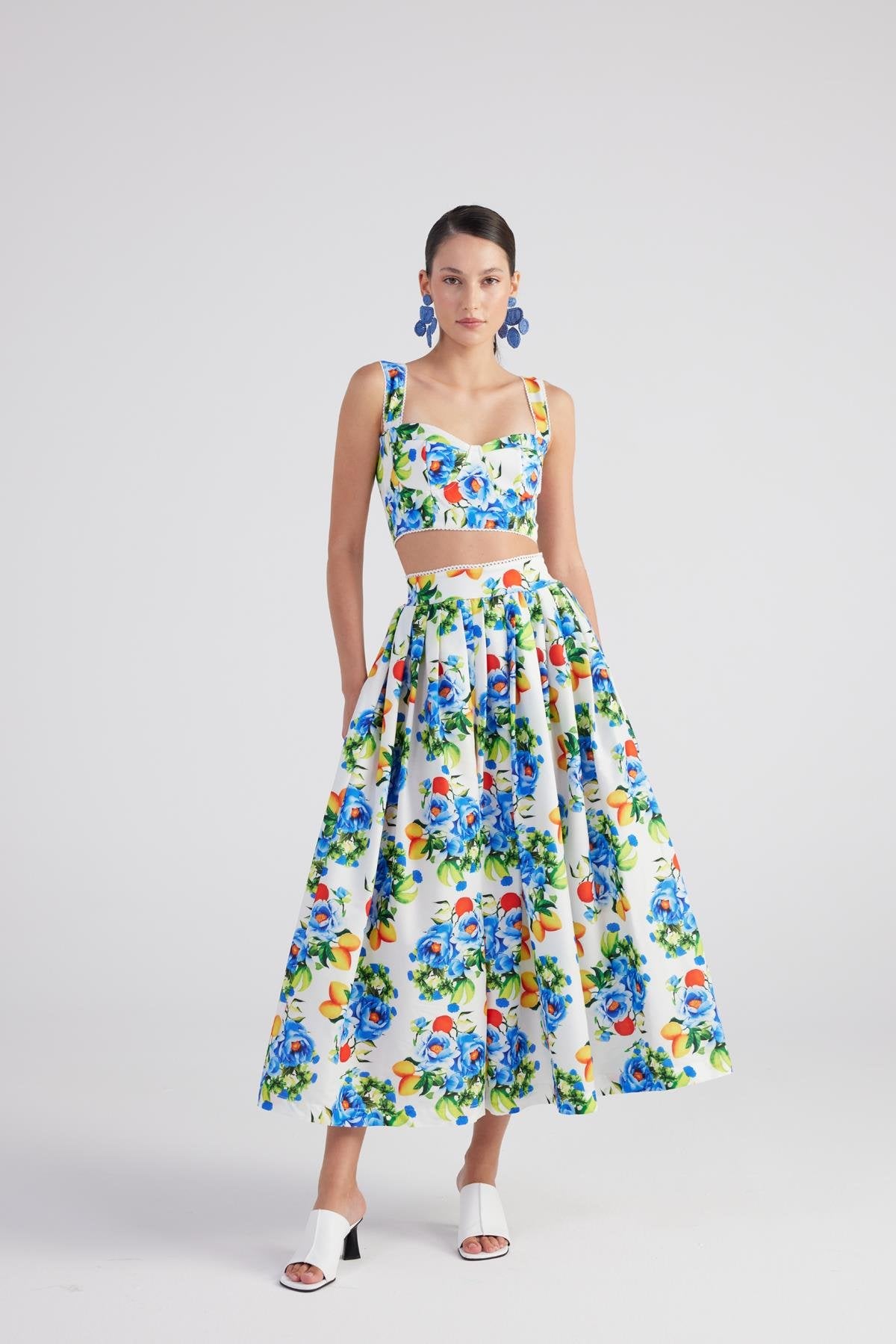 Cepli Desenli Uzun Ravello Etek Mavi Mavi L