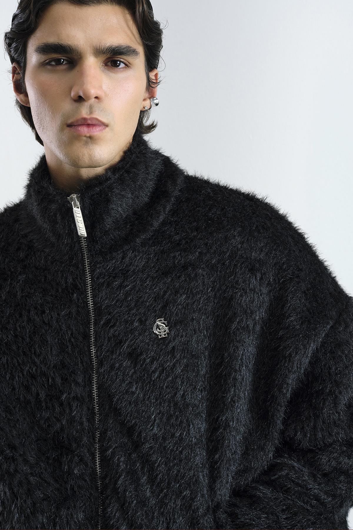 FERMUARLI SİYAH KÜRK CEKET