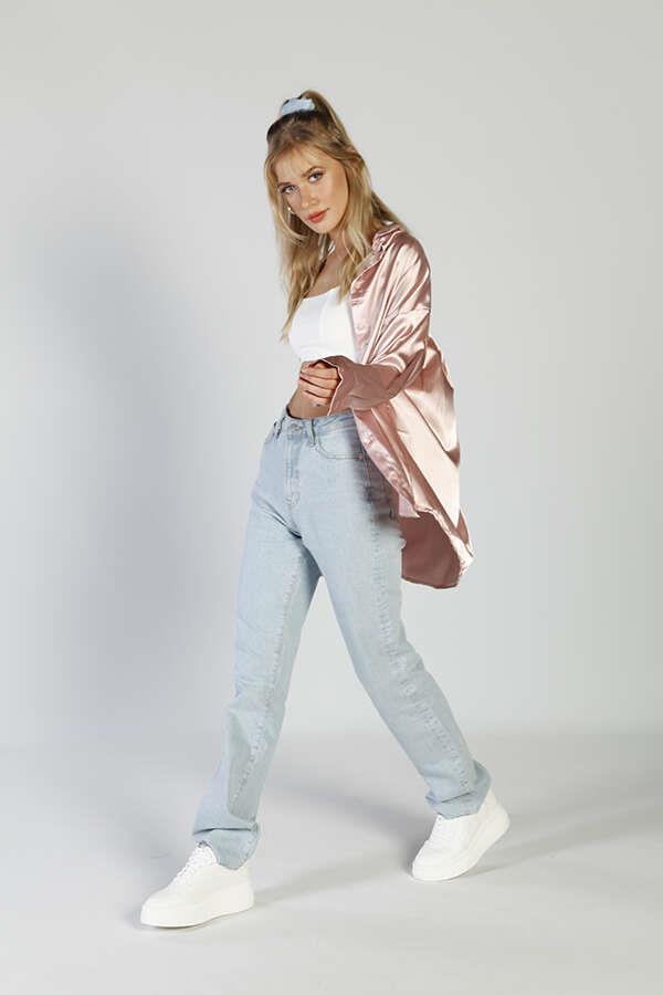 Saten Kumaş Pecta Gömlek Pudra