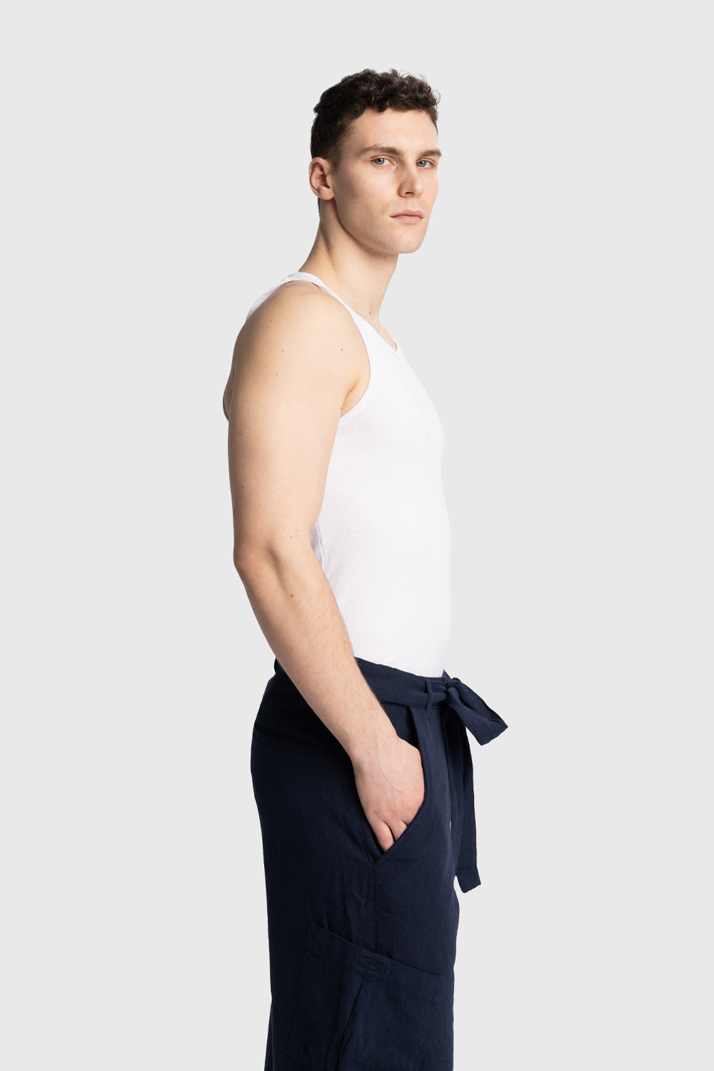 FİTİLLİ KOLSUZ T-SHIRT - BEYAZ L-XL