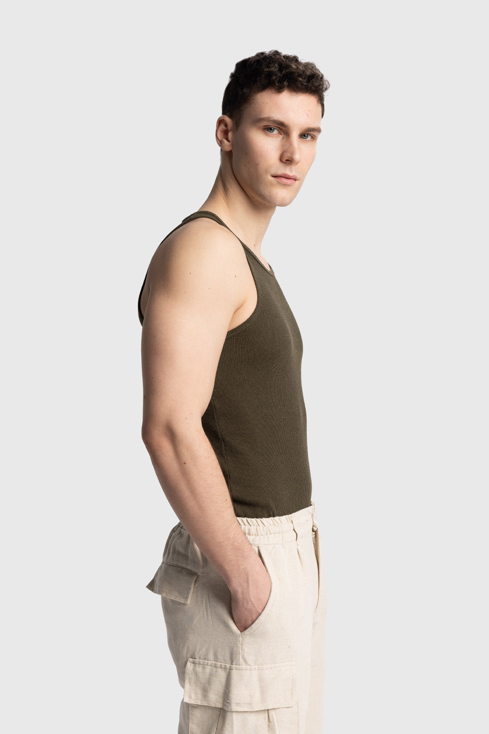 FİTİLLİ KOLSUZ T-SHIRT - HAKİ S-M