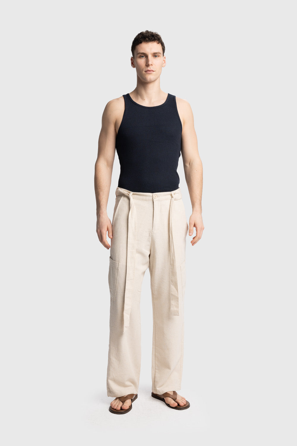 FİTİLLİ KOLSUZ T-SHIRT - LACİVERT L-XL