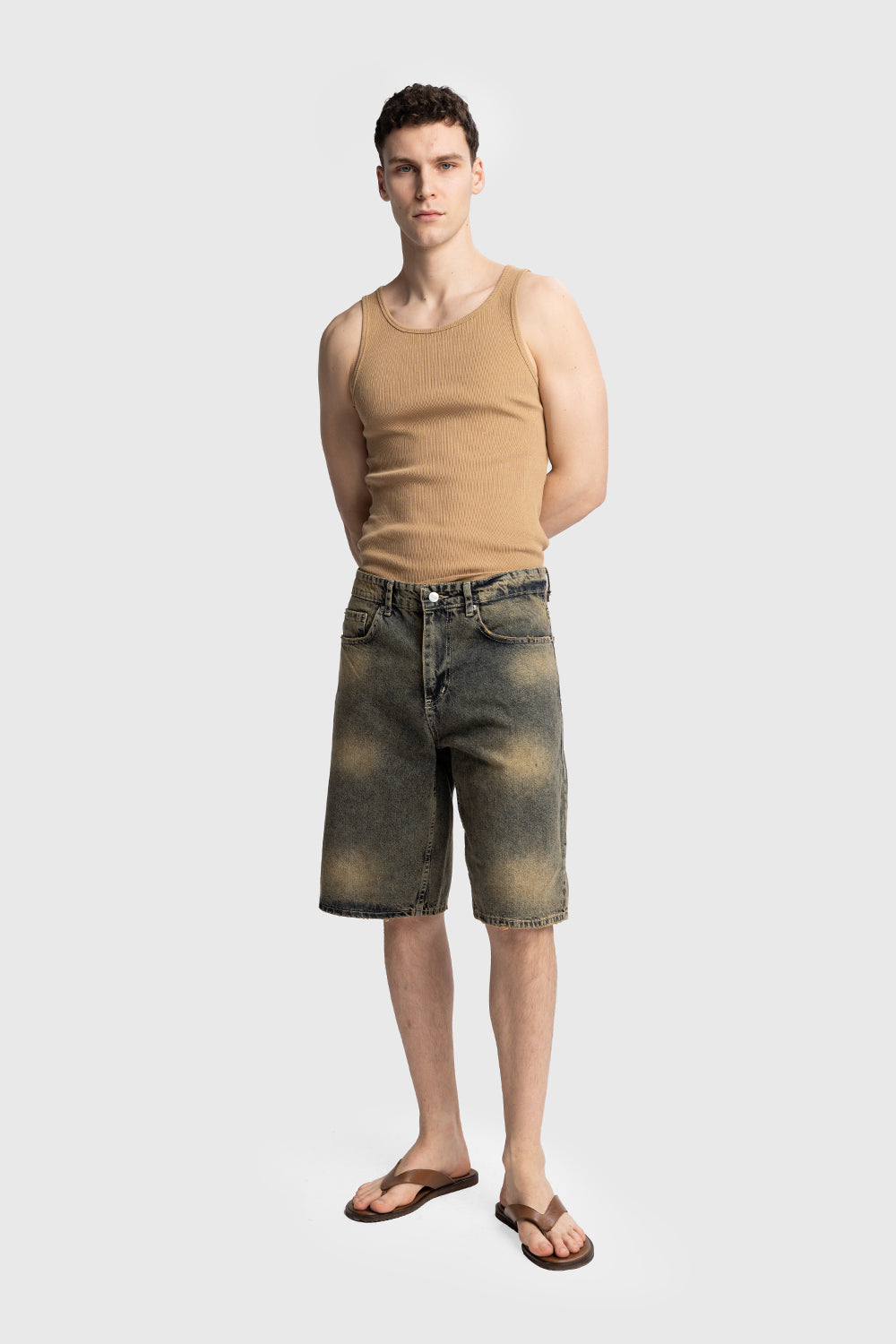 FİTİLLİ KOLSUZ T-SHIRT - TABA L-XL