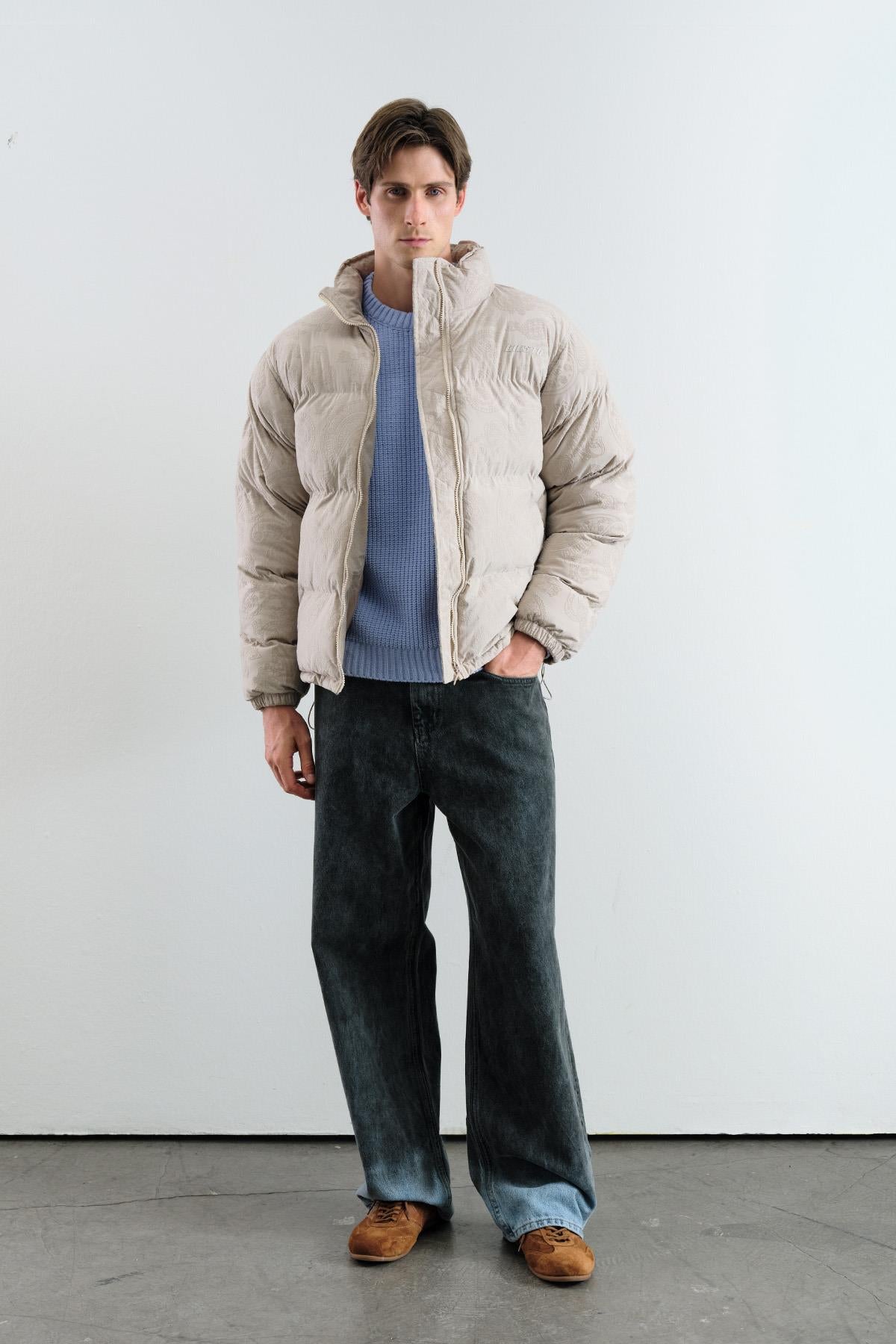 FLOK DESENLİ ŞİŞME BEJ MONT