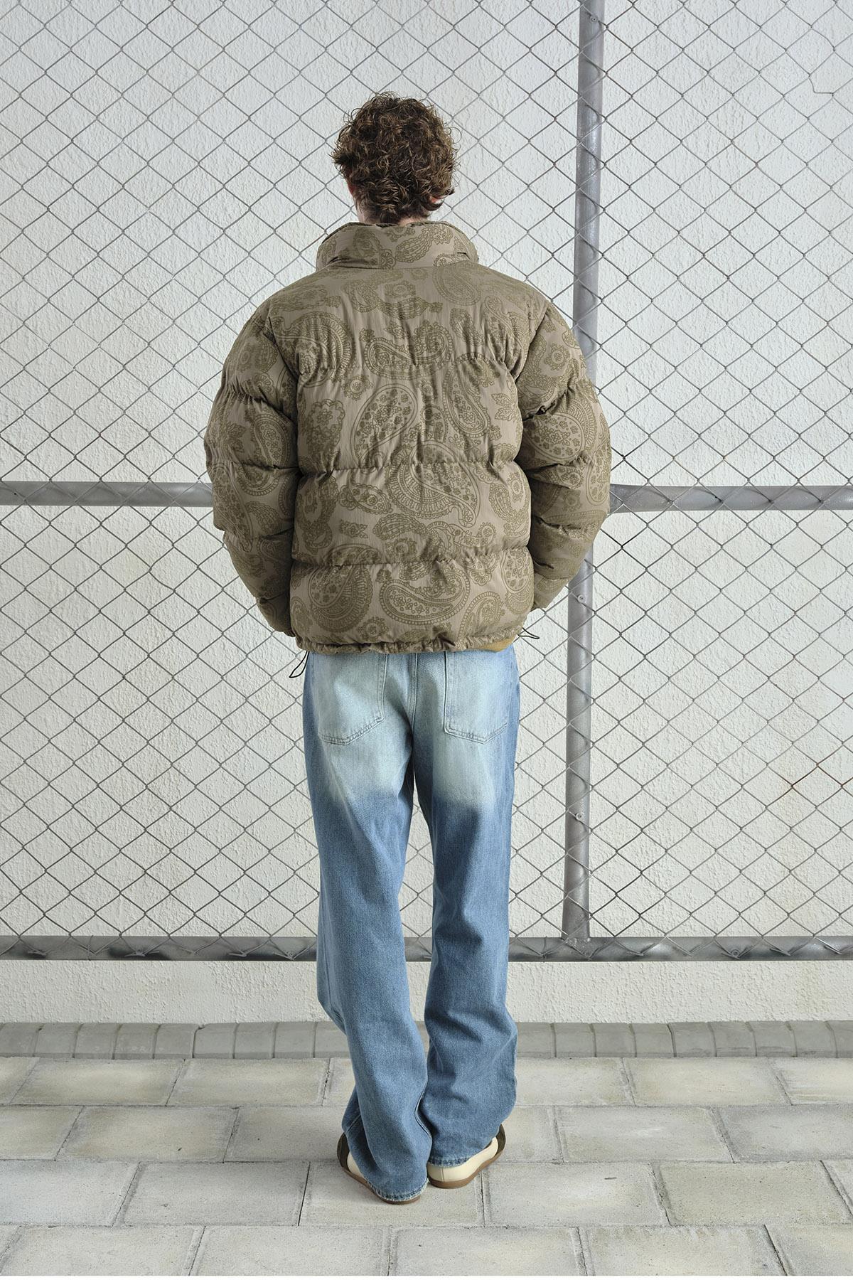 FLOK DESENLİ ŞİŞME HAKİ MONT