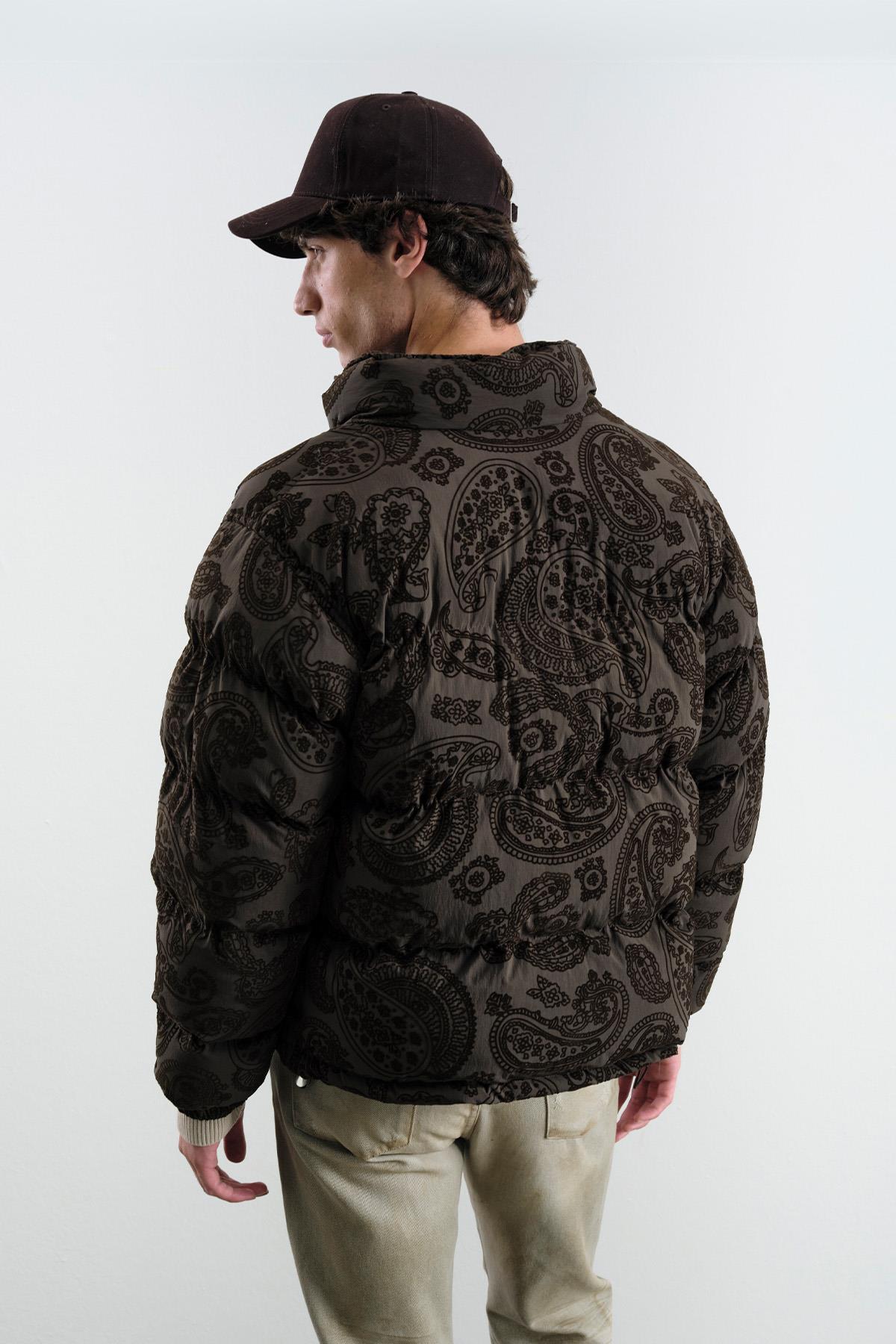 FLOK DESENLİ ŞİŞME KAHVERENGİ MONT