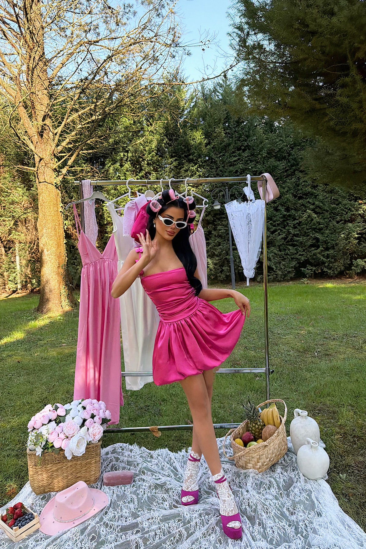 Fuşya Cecilia Askısı Fiyonk Detaylı Mini Balon Elbise ATE-3338