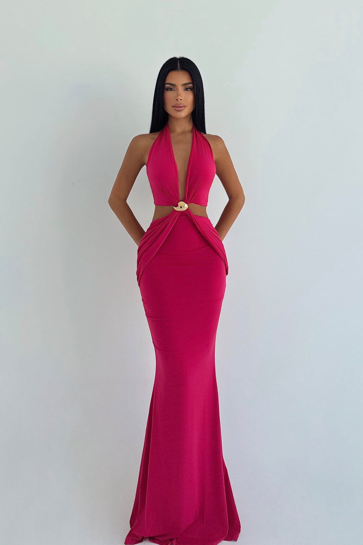 Fuşya Seamed Uzun Elbise ATE-3473