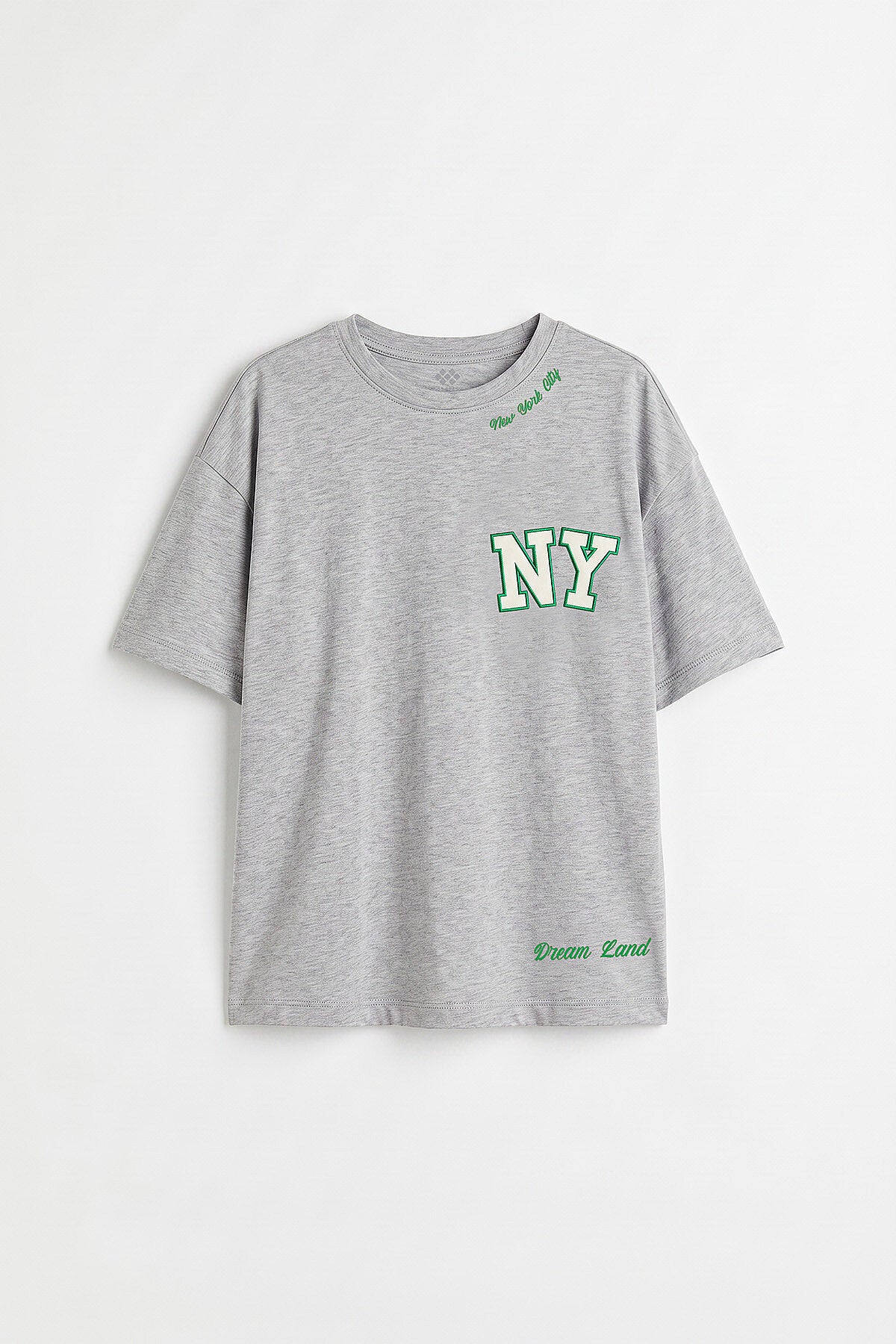 Gri Melanj Oversize Kısa Kollu Baskılı Kız Çocuk T-Shirt - 75174