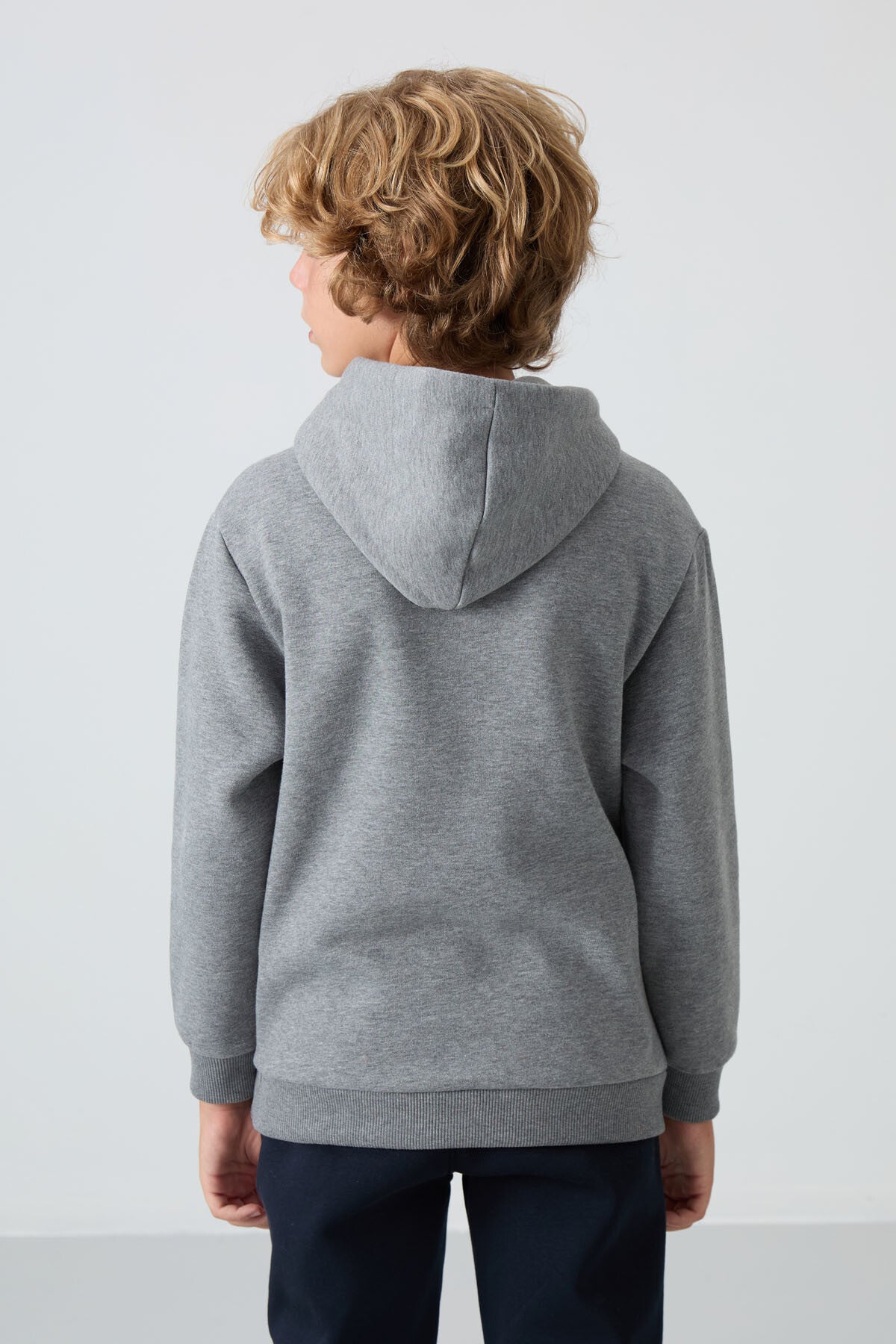 Gri Melanj Pamuklu Kalın İçi Tüylü Standart Fit Baskılı Erkek Çocuk Sweatshirt - 11215