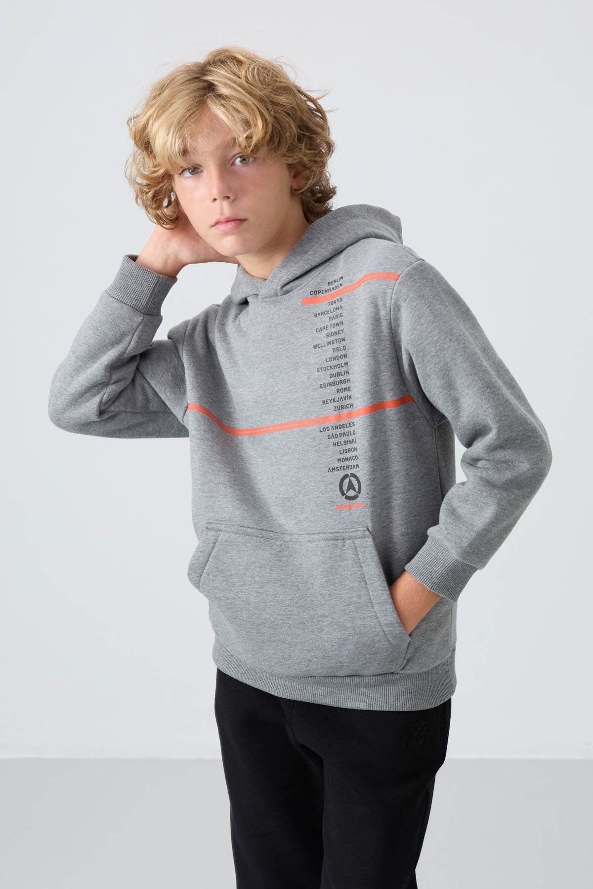 Gri Melanj Pamuklu Kalın İçi Tüylü Yumuşak Dokulu Standart Fit Baskılı Erkek Çocuk Sweatshirt - 11239
