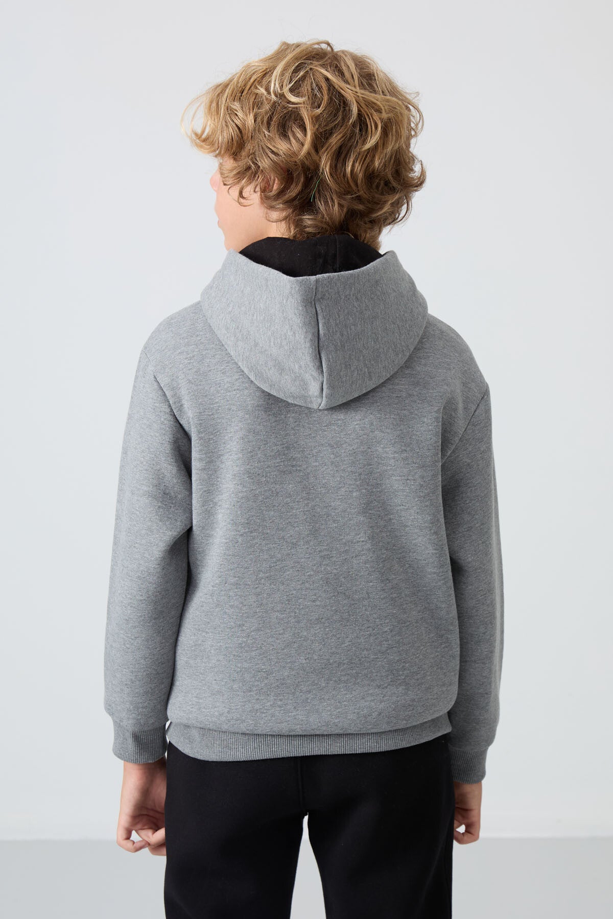 Gri Melanj Pamuklu Kalın İçi Tüylü Yumuşak Dokulu Standart Fit Baskılı Erkek Çocuk Sweatshirt - 11239