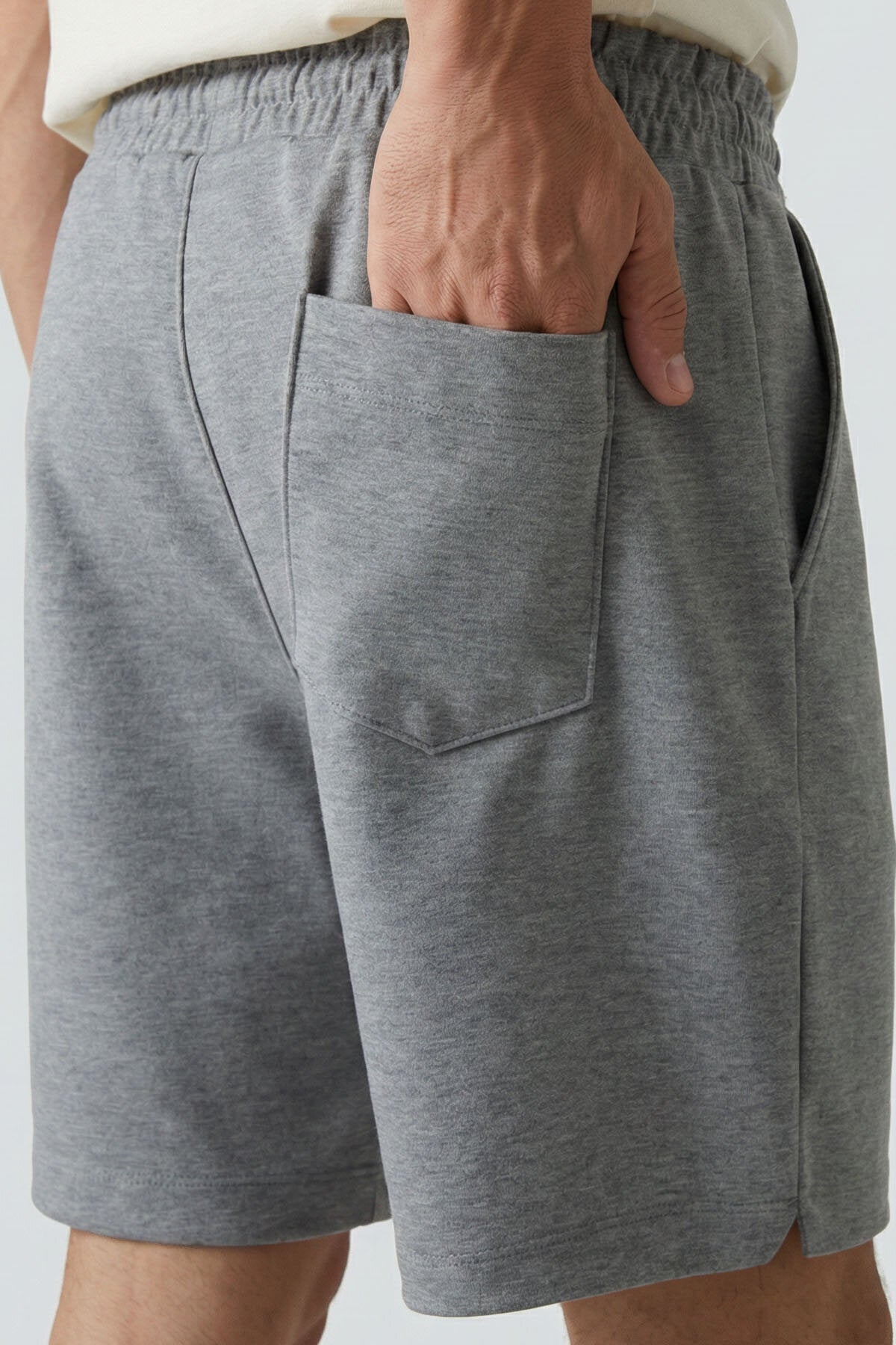 Gri Melanj Standart Fit Basic Arka Cepli Erkek Şort - 88314