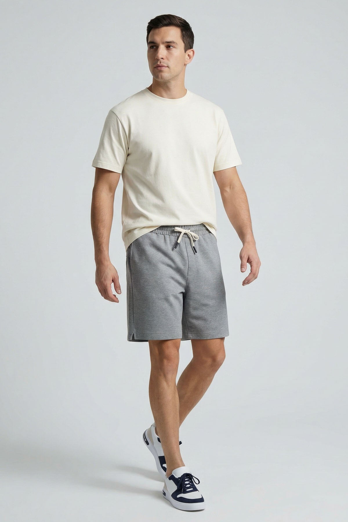 Gri Melanj Standart Fit Basic Arka Cepli Erkek Şort - 88314