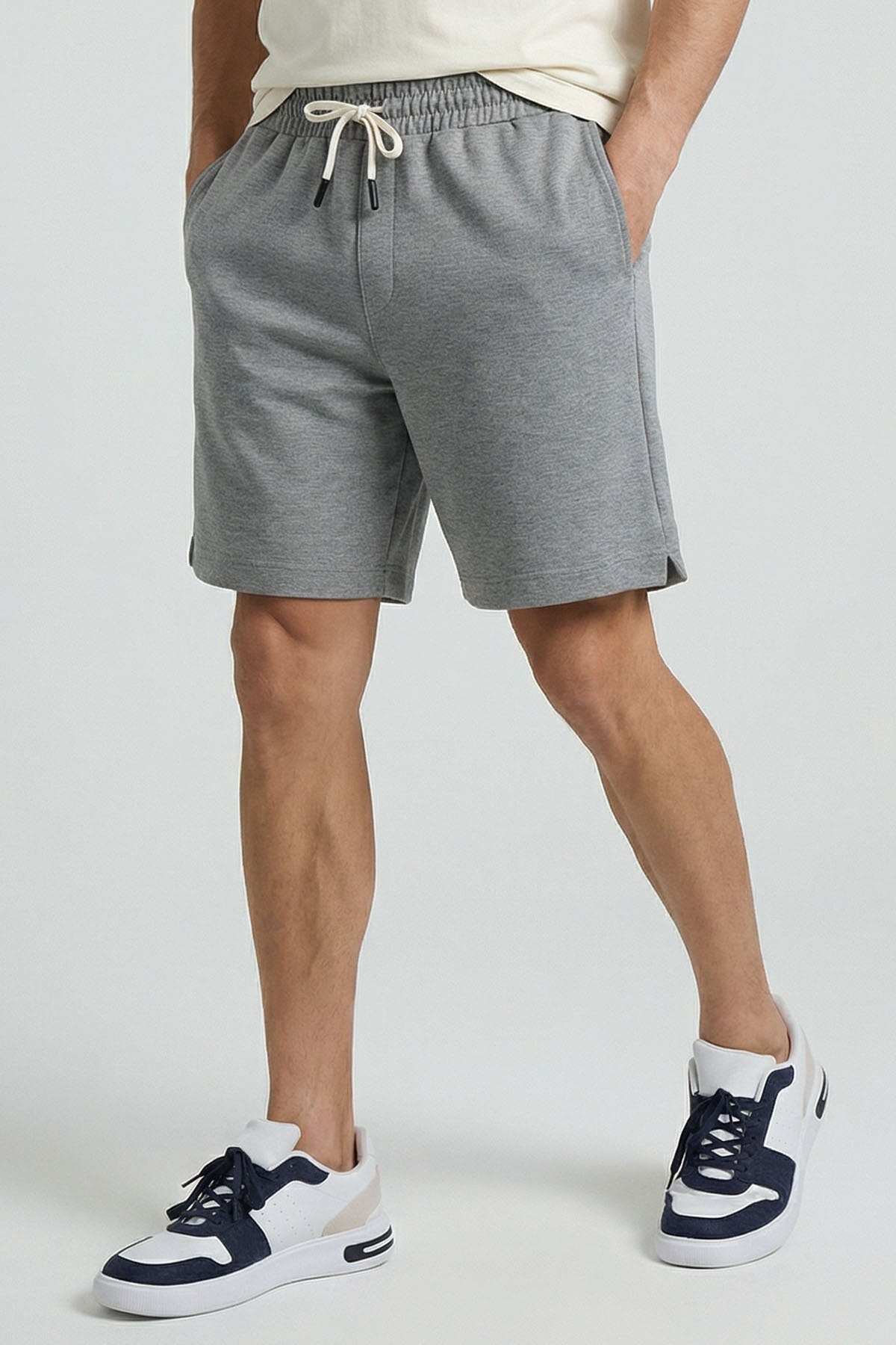 Gri Melanj Standart Fit Basic Arka Cepli Erkek Şort - 88314