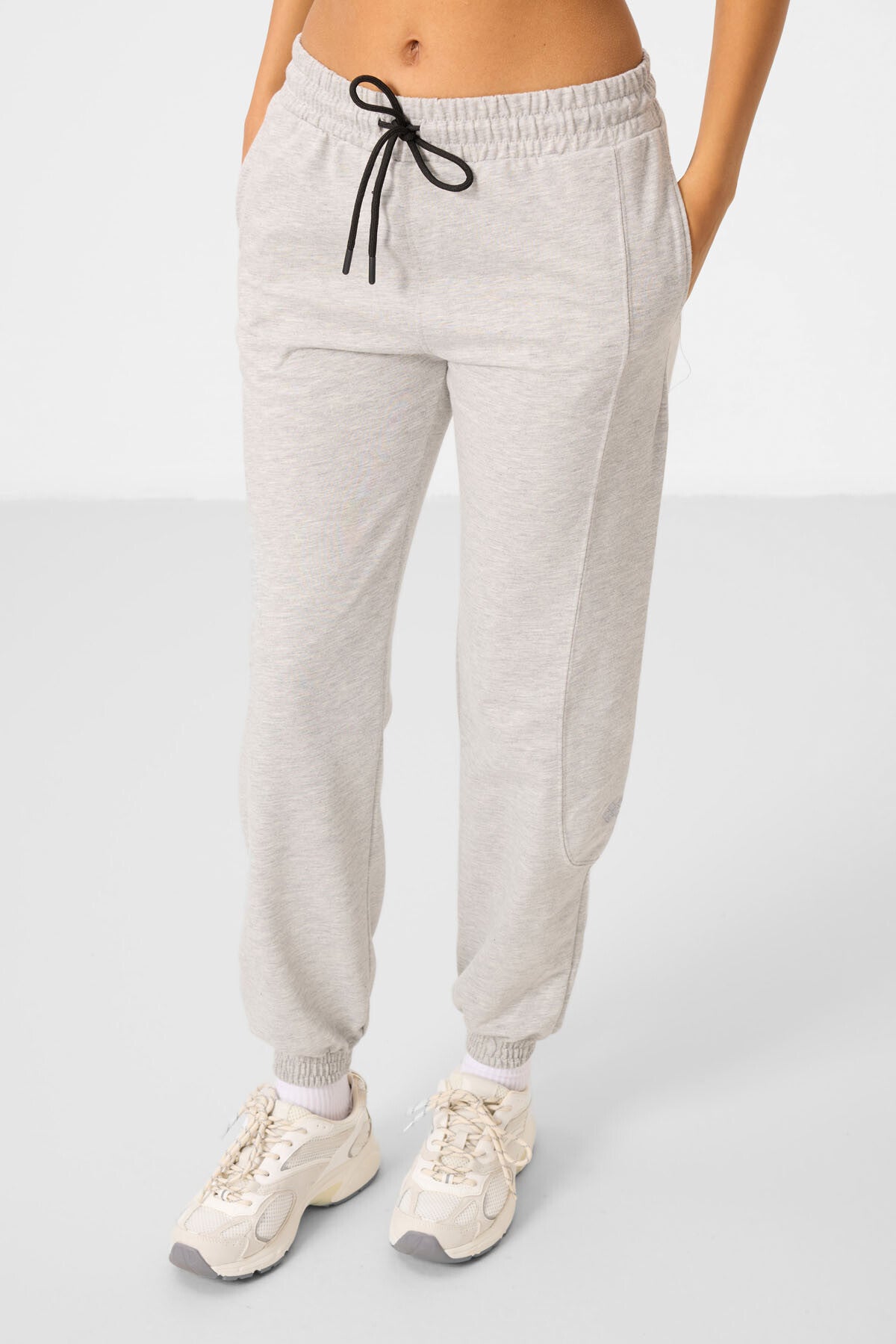 Gri Melanj O Yaka Basic Oversize Kadın Eşofman Tunik Takım - 95347