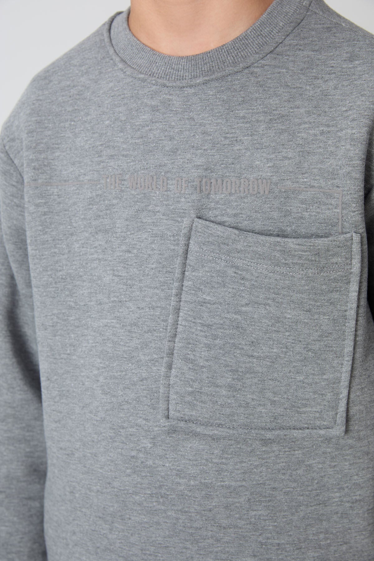 Gri Melanj Pamuklu Kalın İçi Tüylü Standart Fit Baskılı Erkek Çocuk Eşofman Takım - 11257