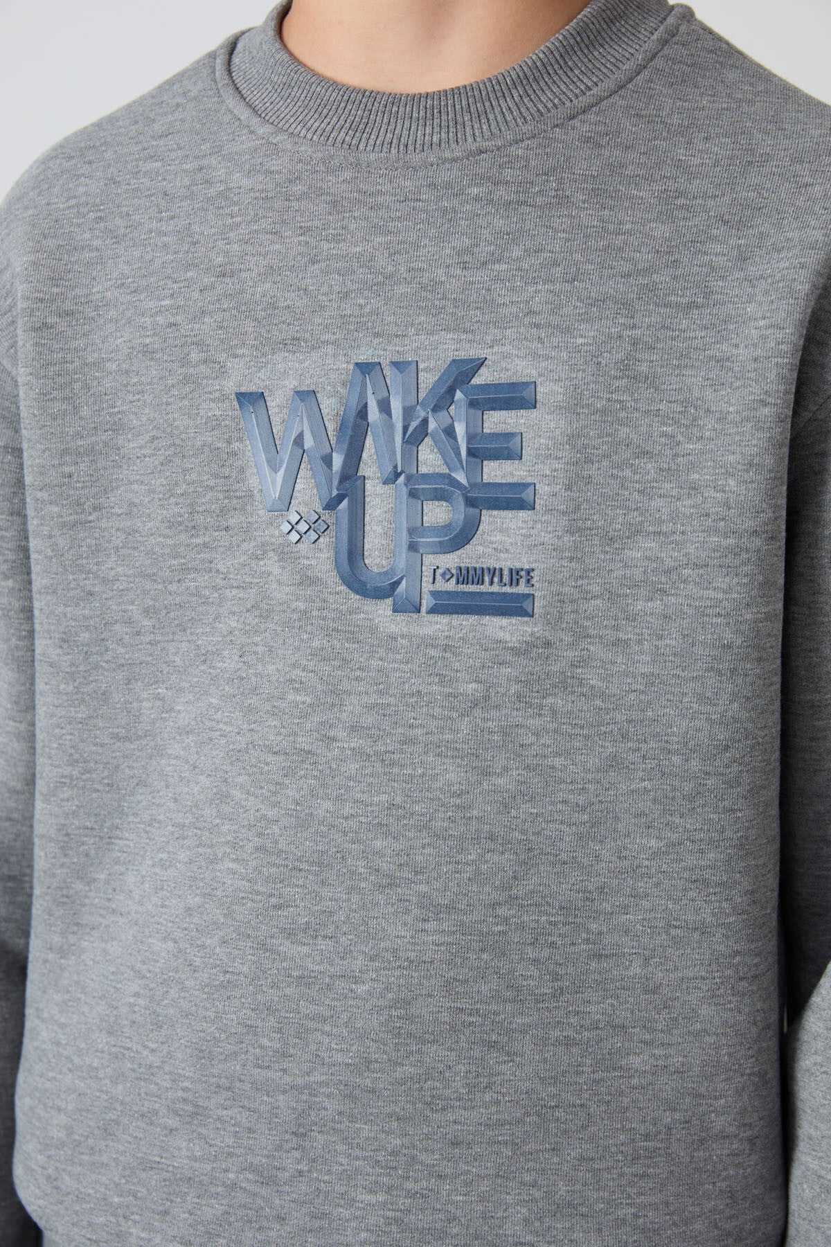 Gri Melanj Pamuklu Kalın İçi Tüylü Standart Fit Baskılı Erkek Çocuk Eşofman Takım - 11253