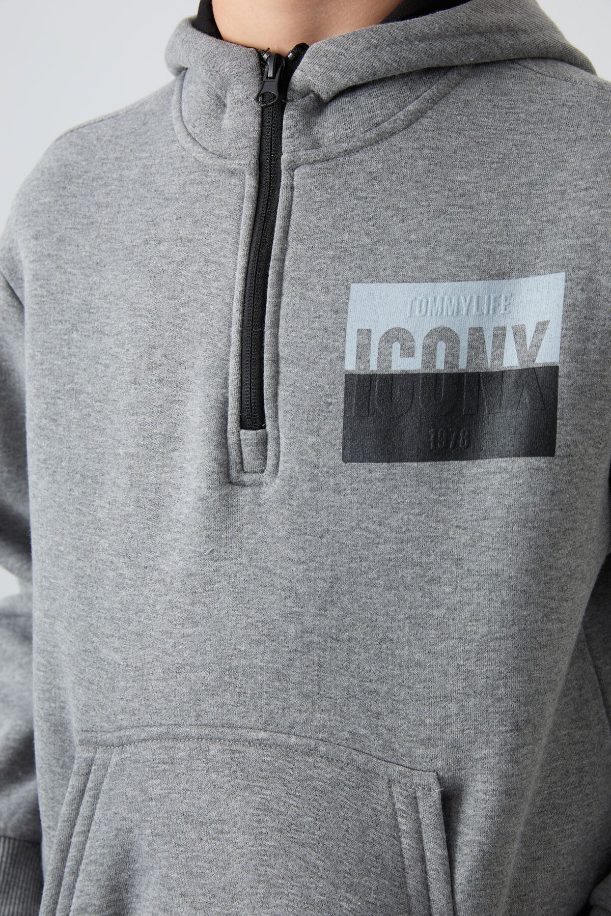 Gri Melanj Pamuklu Kalın İçi Tüylü Standart Fit Baskılı Erkek Çocuk Eşofman Takım - 11246