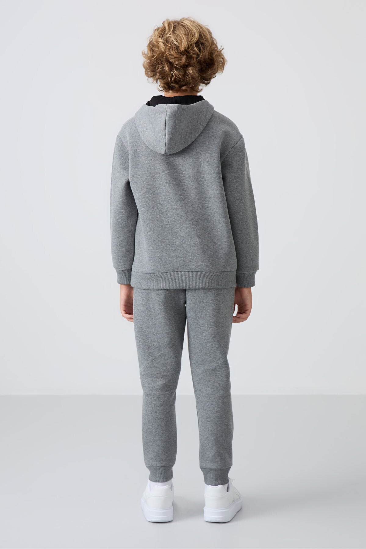 Gri Melanj Pamuklu Kalın İçi Tüylü Standart Fit Baskılı Erkek Çocuk Eşofman Takım - 11246