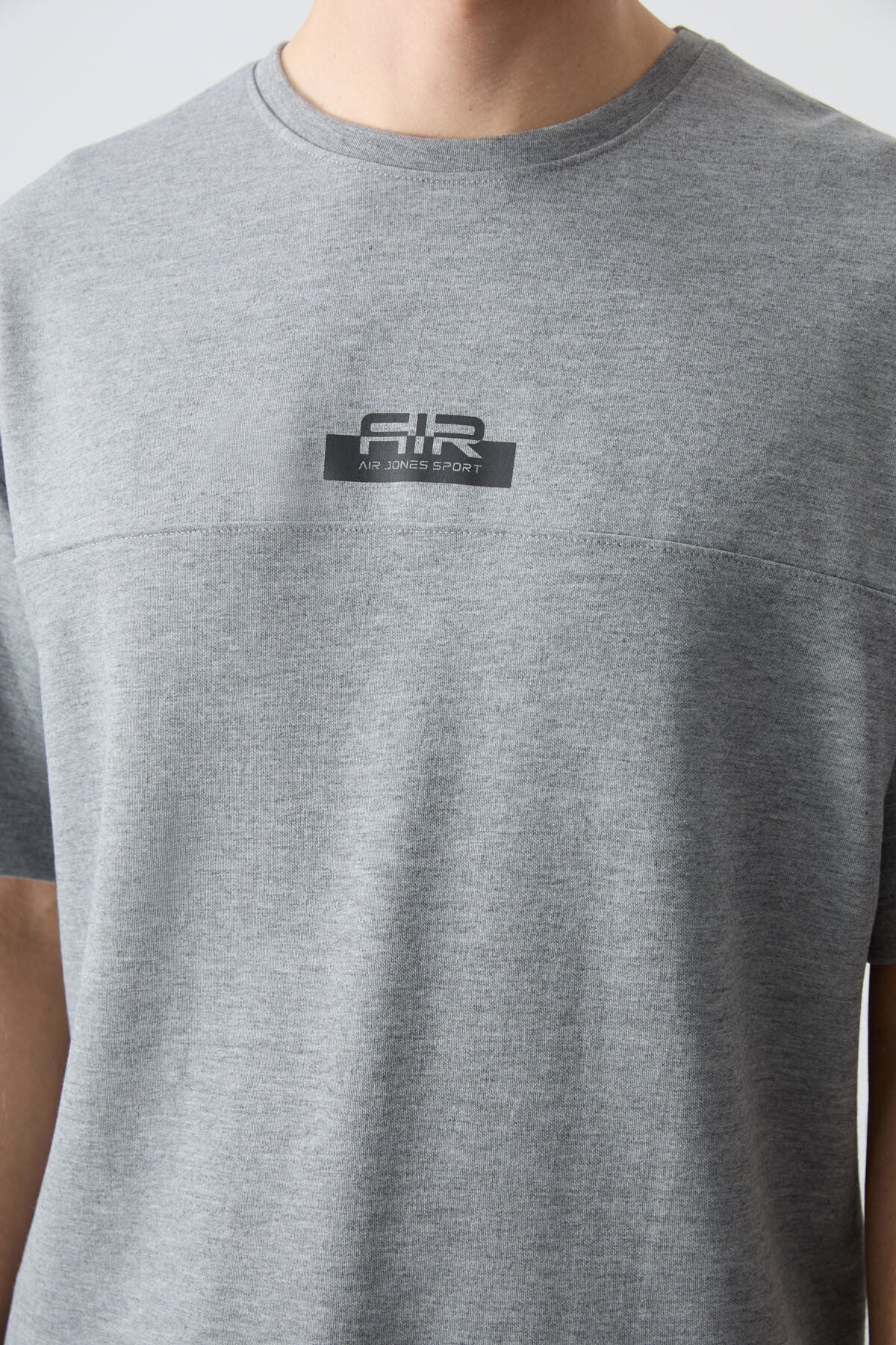 Gri Melanj Pamuklu Kalın Yumuşak Dokulu Oversize Fit Basic Erkek Şort Takım - 85259