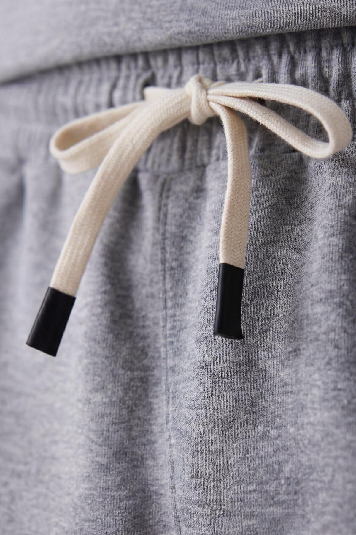 Gri Melanj Oversize Fit Basic Erkek Şort Takım - 85292