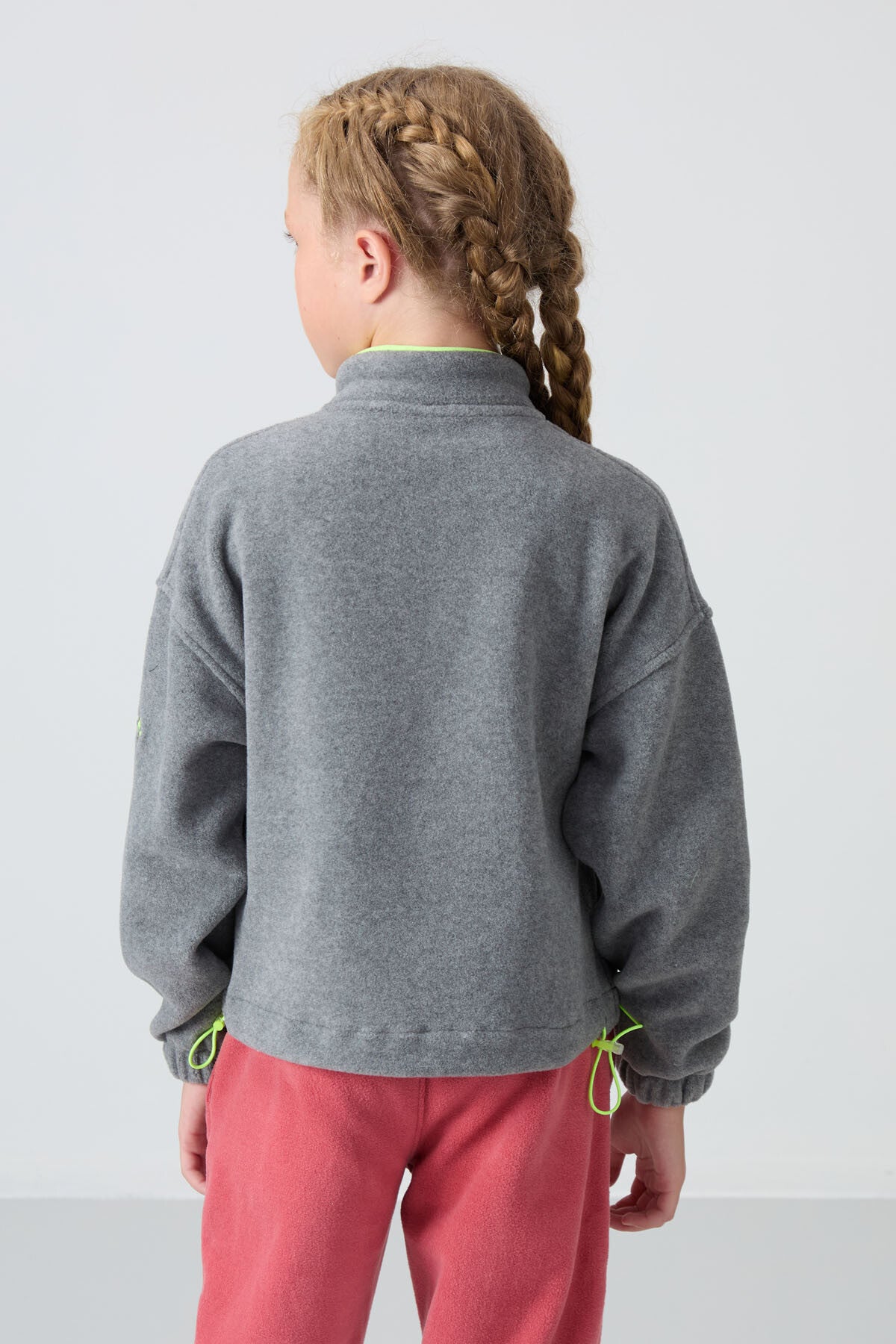 Gri Melanj Kalın Yumuşak Dokulu Standart Fit Nakışlı Polar Kız Çocuk Sweatshirt - 75157