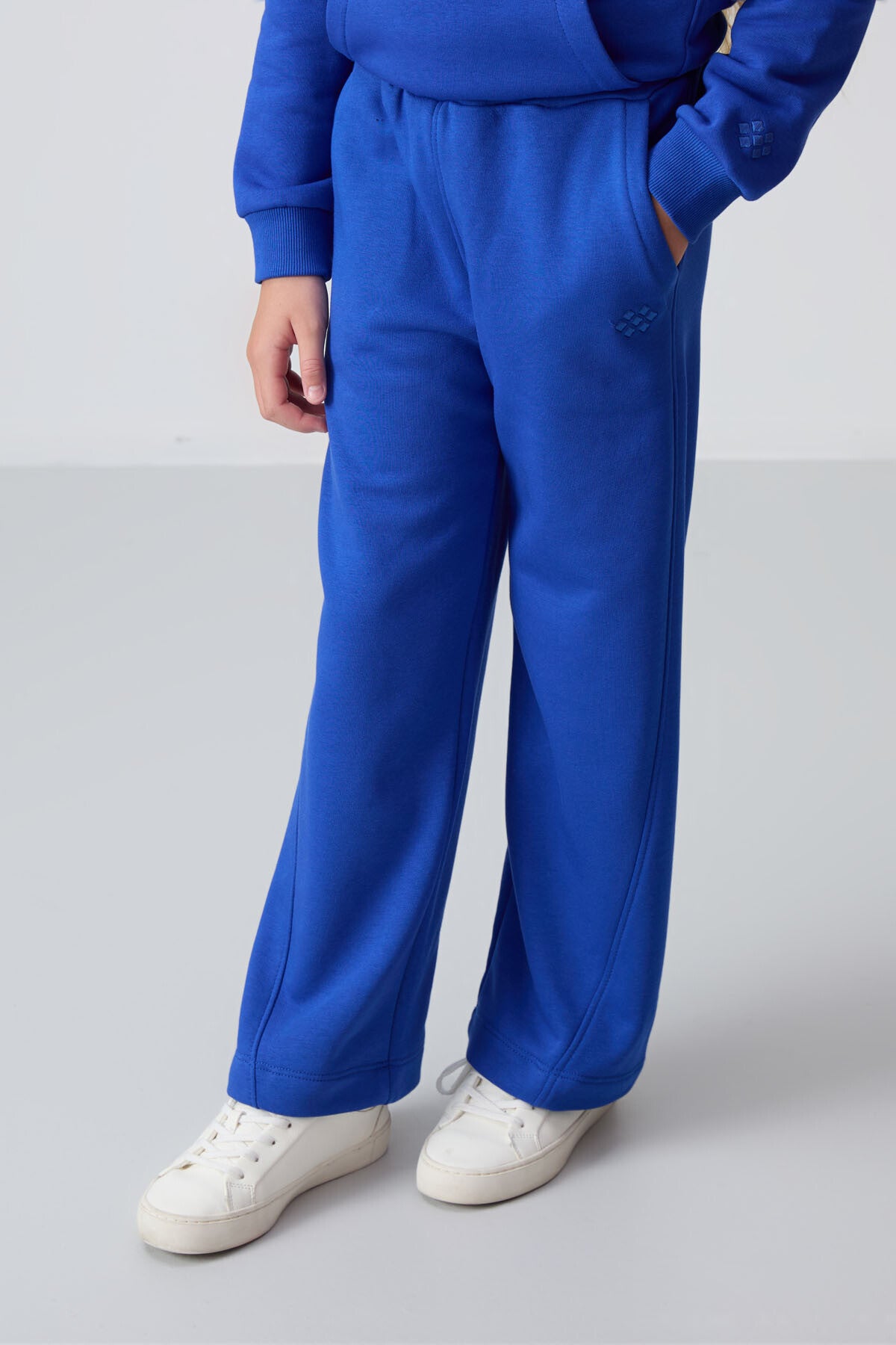 Gece Mavi Pamuklu İçi Tüylü Yumuşak Dokulu Standart Fit Nakışlı Kız Çocuk Eşofman Takım - 75162