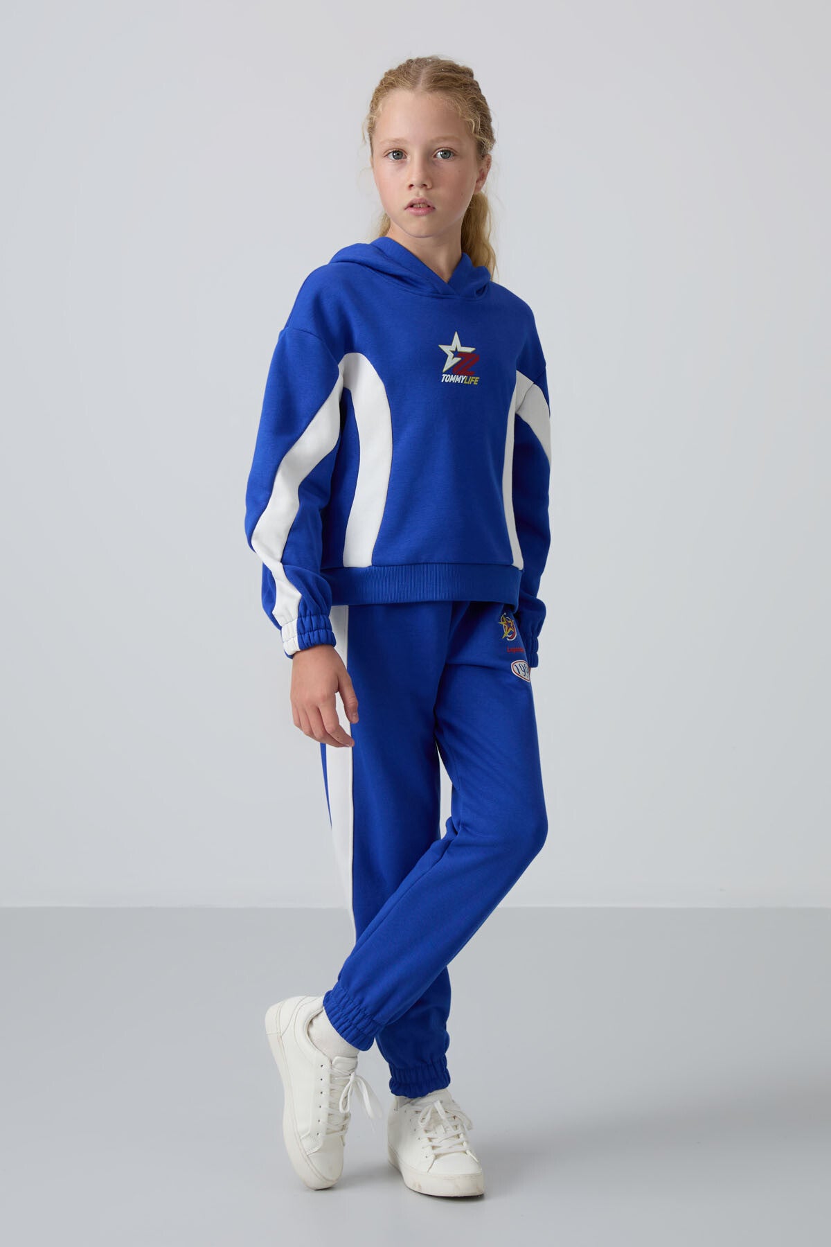 Gece Mavi Pamuklu İçi Tüylü Yumuşak Dokulu Standart Fit Baskılı Kız Çocuk Eşofman Takım - 75166