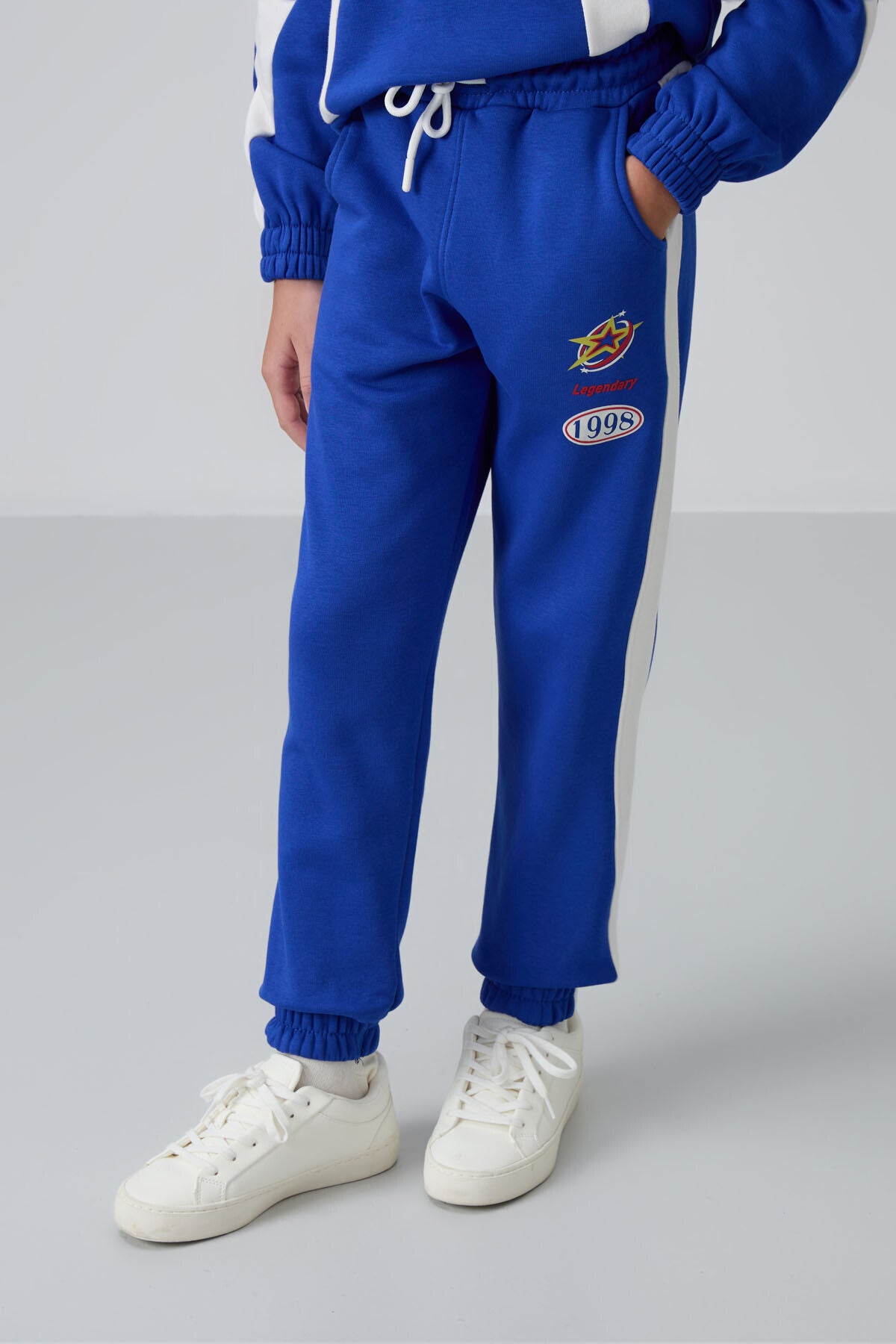 Gece Mavi Pamuklu İçi Tüylü Yumuşak Dokulu Standart Fit Baskılı Kız Çocuk Eşofman Takım - 75166