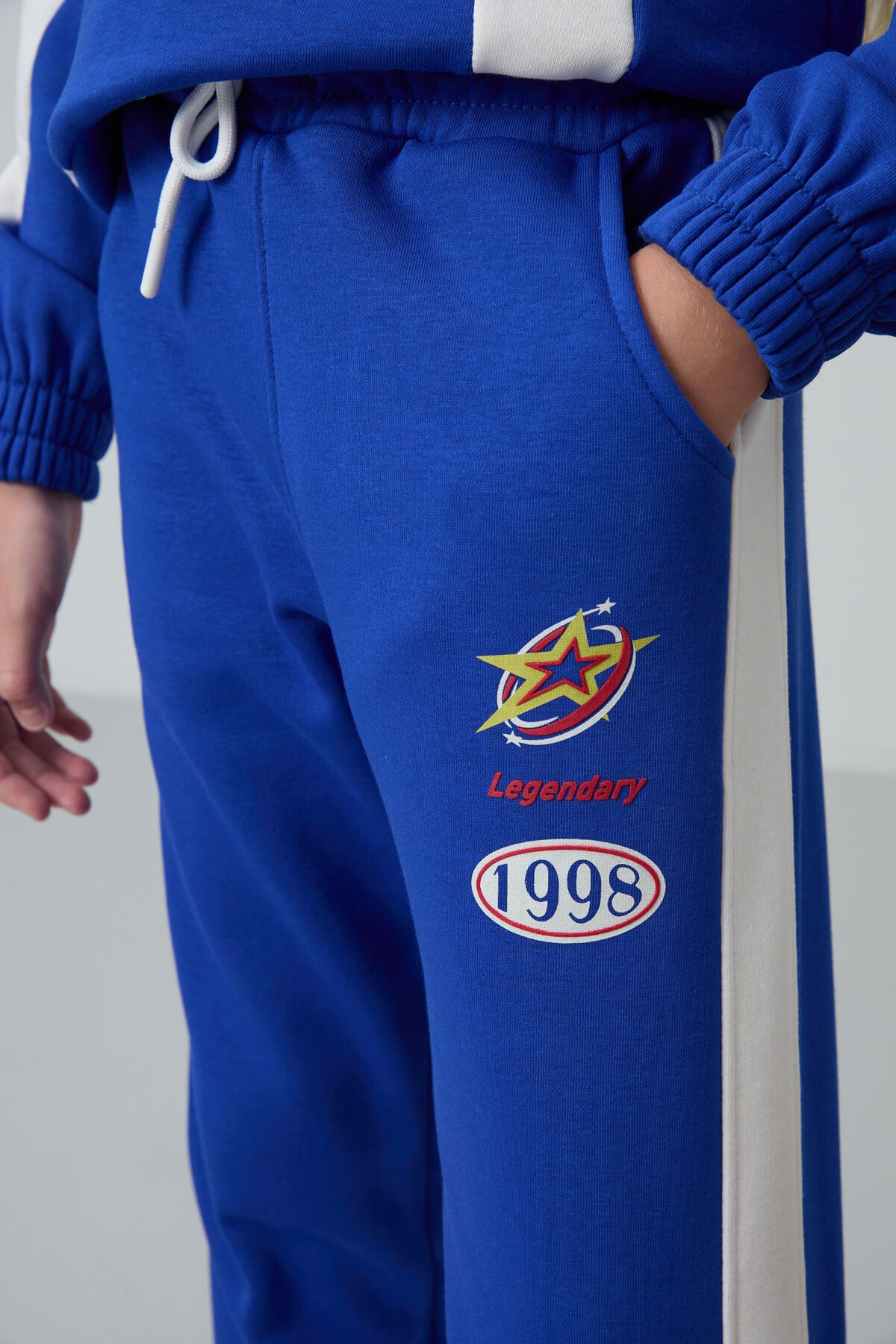 Gece Mavi Pamuklu İçi Tüylü Yumuşak Dokulu Standart Fit Baskılı Kız Çocuk Eşofman Takım - 75166