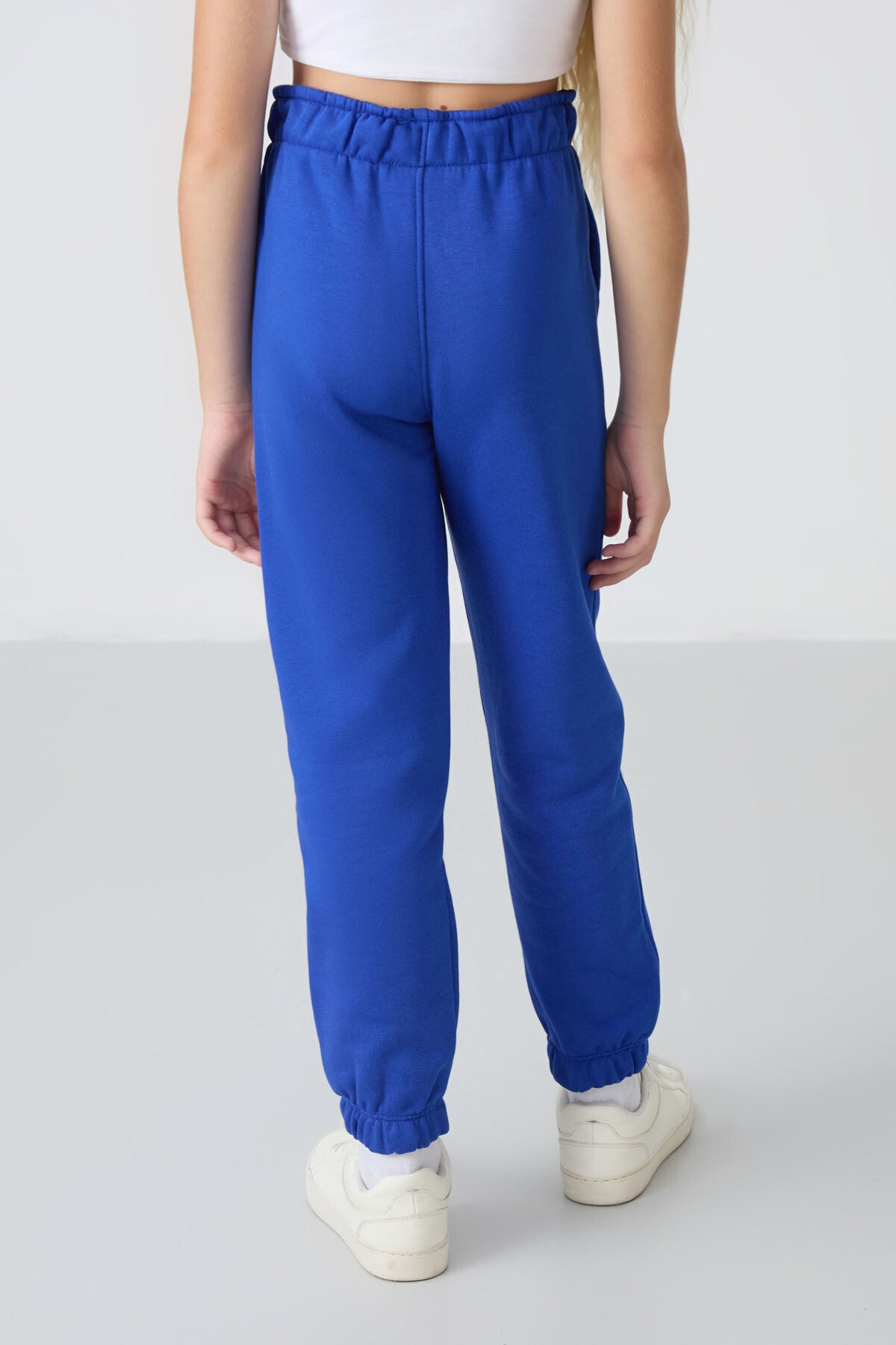 Gece Mavi Pamuklu İçi Tüylü Yumuşak Dokulu Standart Fit Nakışlı Kız Çocuk Eşofman Alt - 75158