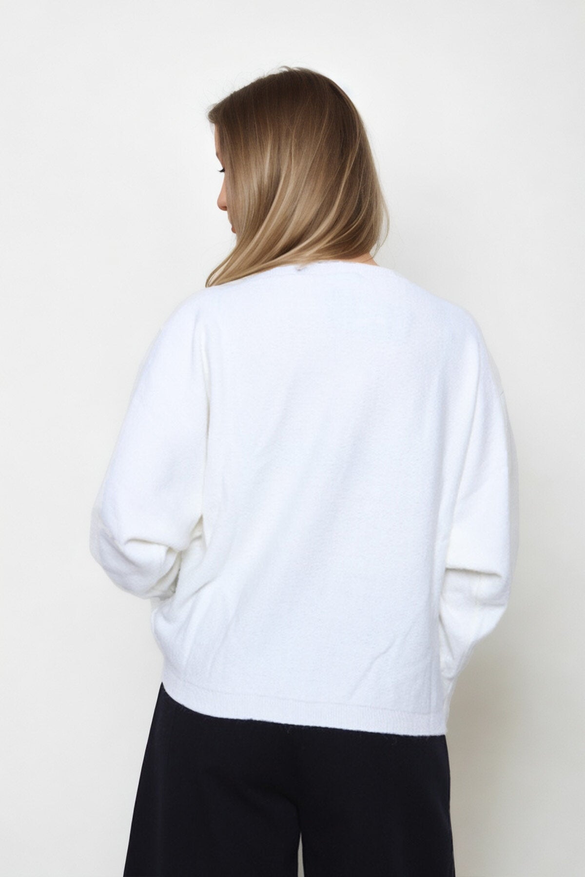 Geniş Yaka Yarasa Kol Oversize Triko Bluz