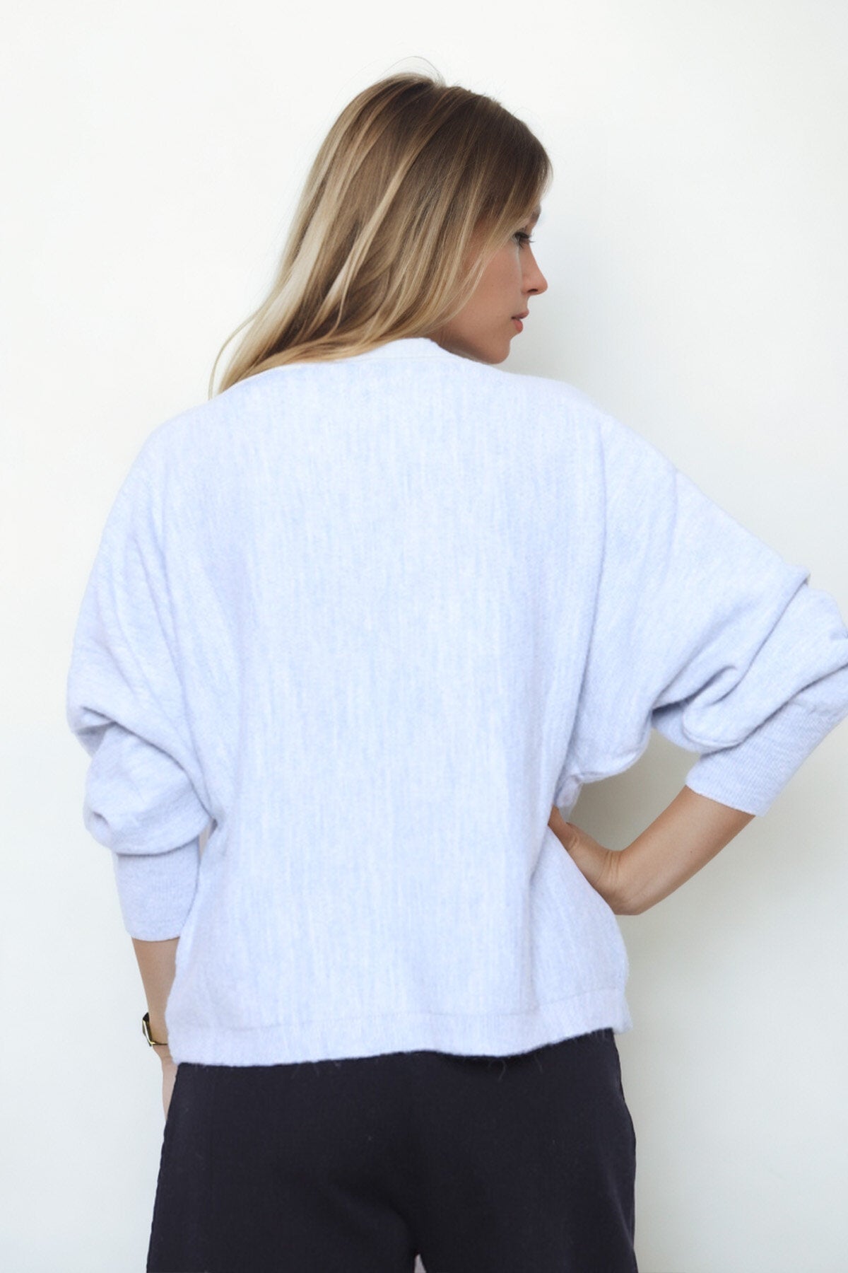 Geniş Yaka Yarasa Kol Oversize Triko Bluz