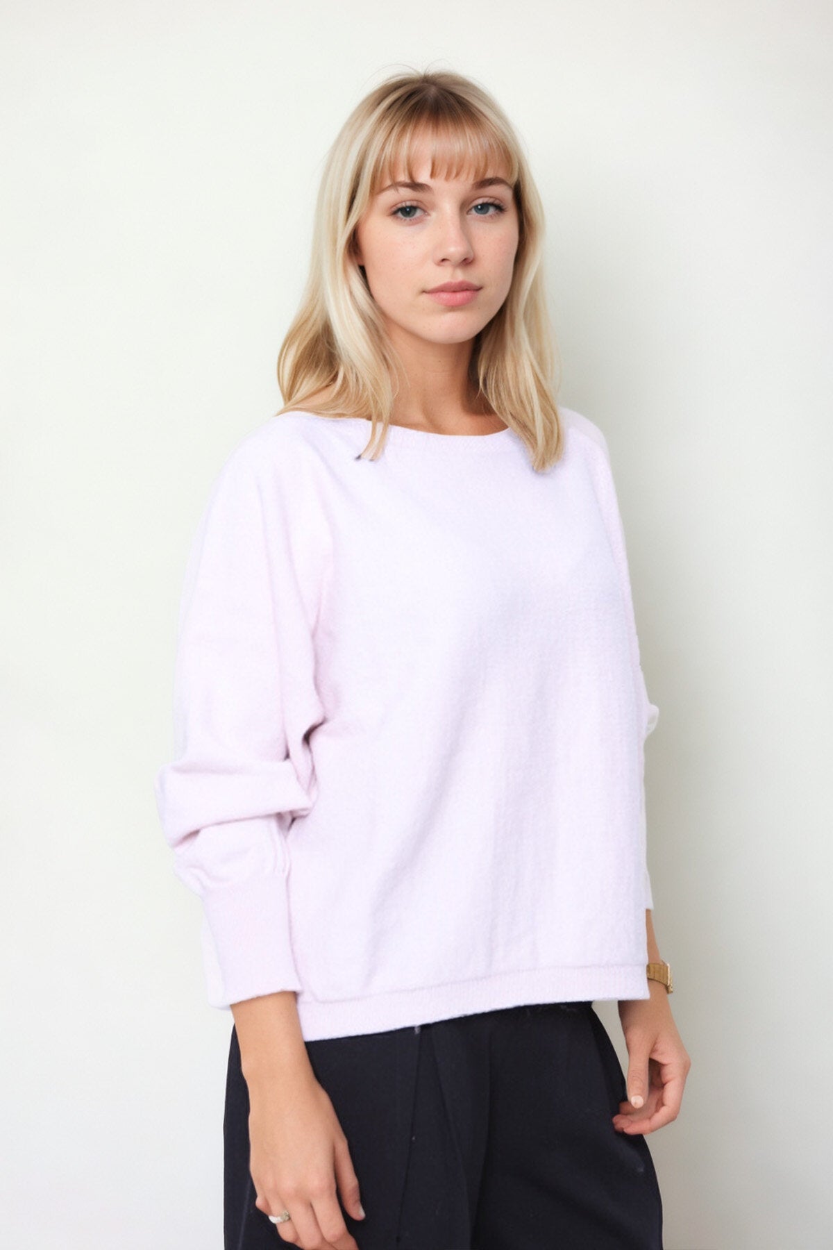 Geniş Yaka Yarasa Kol Oversize Triko Bluz