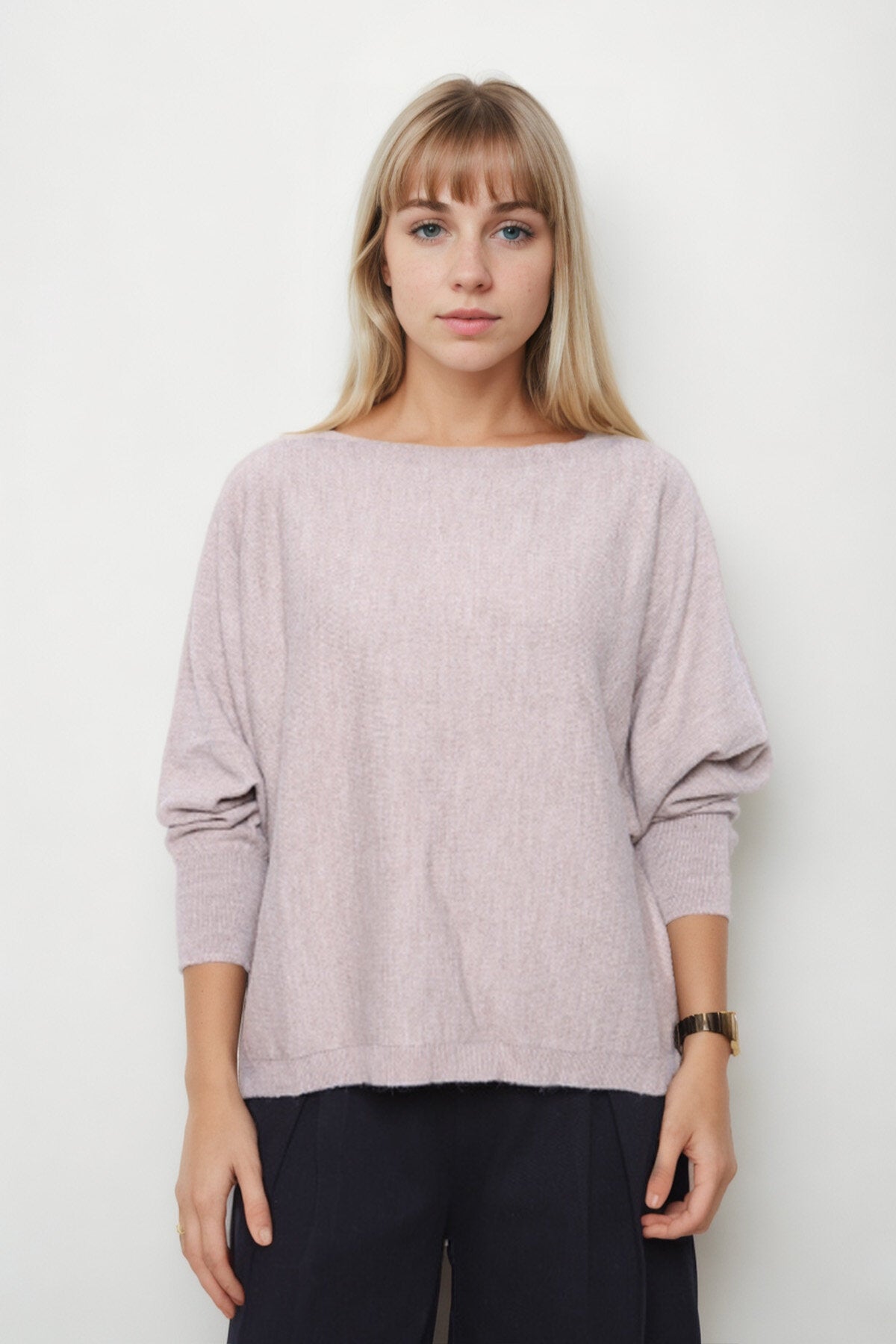 Geniş Yaka Yarasa Kol Oversize Triko Bluz