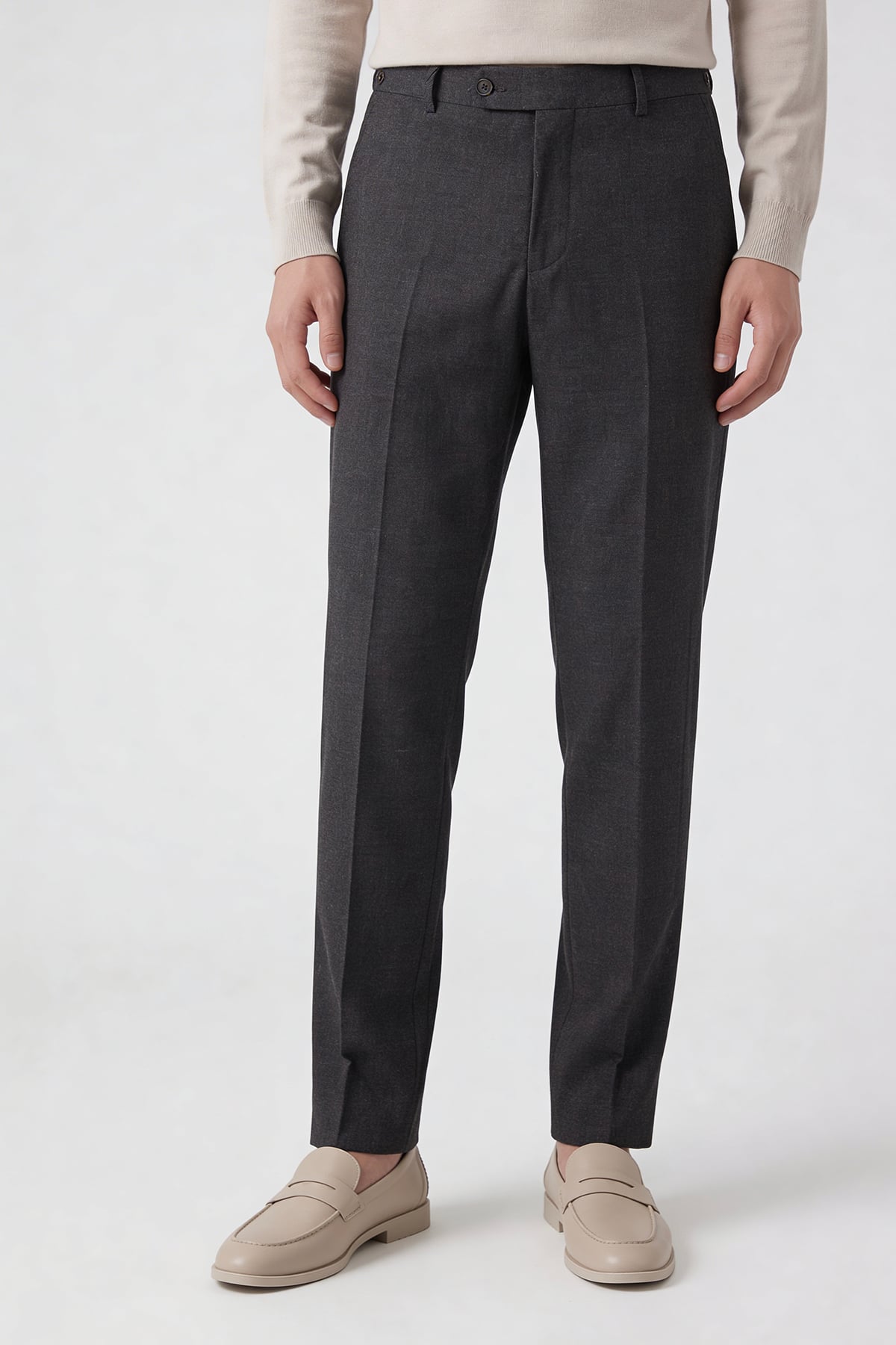 Giotelli Erkek Antrasit Dar Kesim Slim Fit Viskon Dokuma Normal Bel Dokuma Pantolon