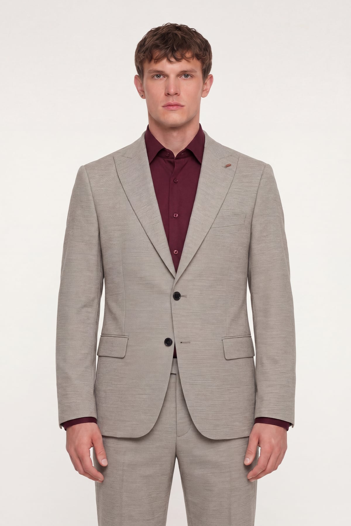 Giotelli Erkek Bej Dar Kesim Slim Fit Viskon Klasik Yaka 6 Drop Takım Elbise