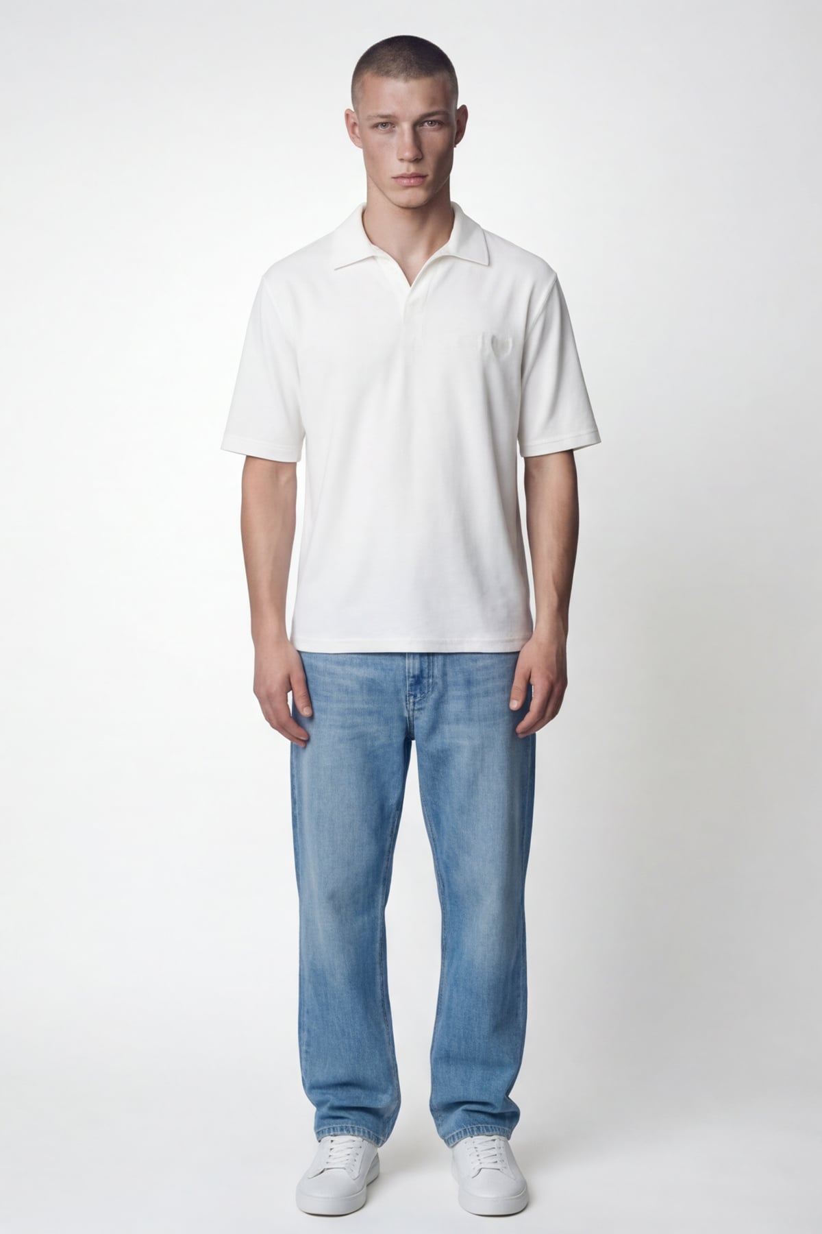 Beyaz Polo Yaka Havlu T-Shirt