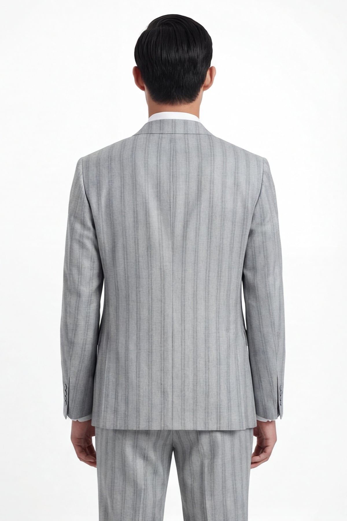 Giotelli Erkek Gri Dar Kesim Slim Fit Viskon Çizgili Dokuma Fleto Kapaklı Cep Normal Bel 8 Drop Yelekli Klasik Takım Elbise
