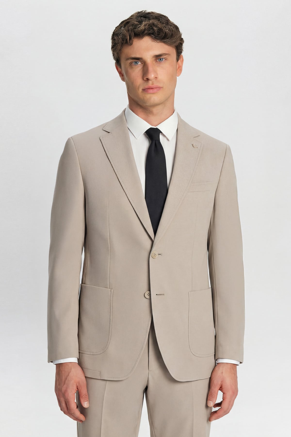 Giotelli Erkek Bej Dar Kesim Slim Fit Dokuma Normal Bel 6 Drop Takım Elbise