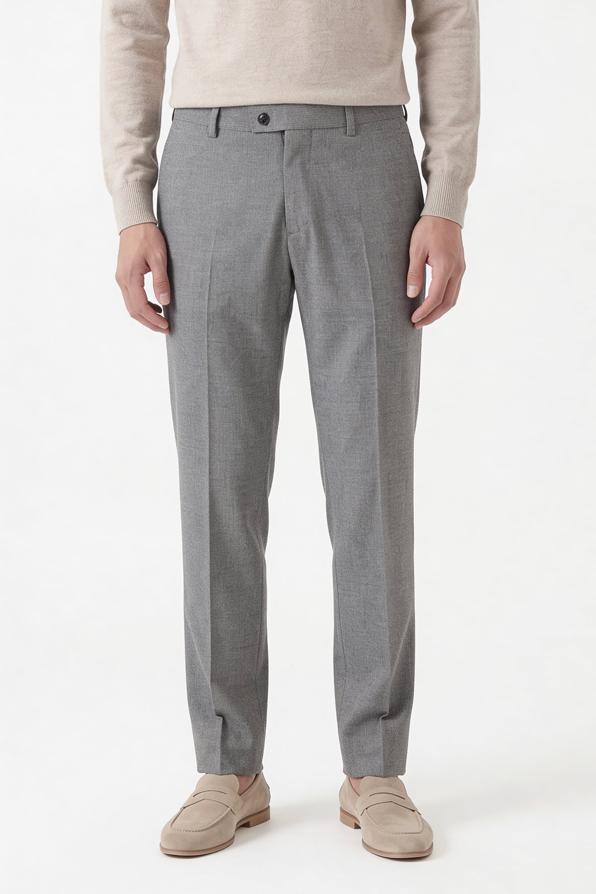 Giotelli Erkek Gri Dar Kesim Slim Fit Viskon Dokuma Yan Cep Normal Bel Pantolon